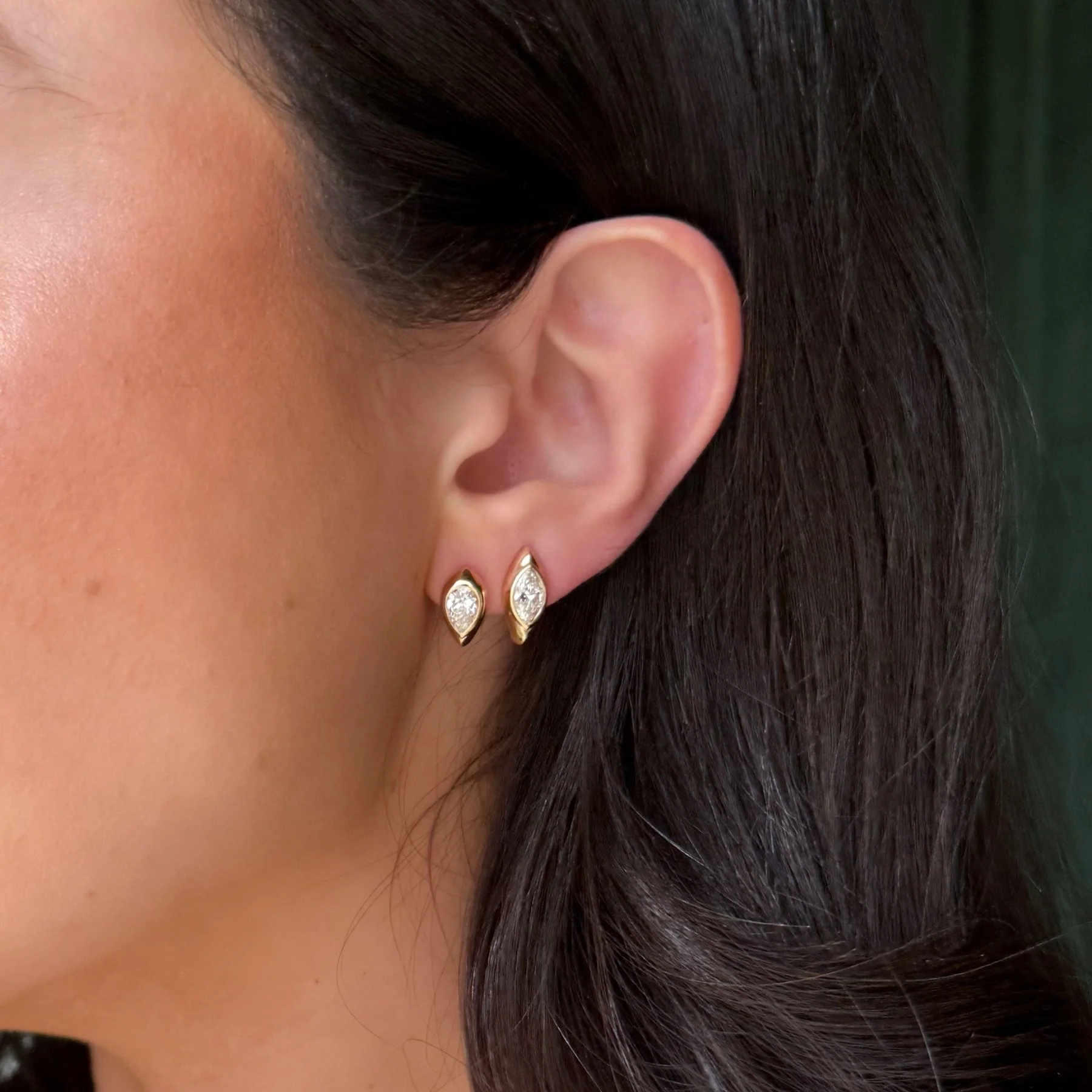 1.20 CTW Sculpted Bezel Studs with Marquise Cut Diamonds - Image 4