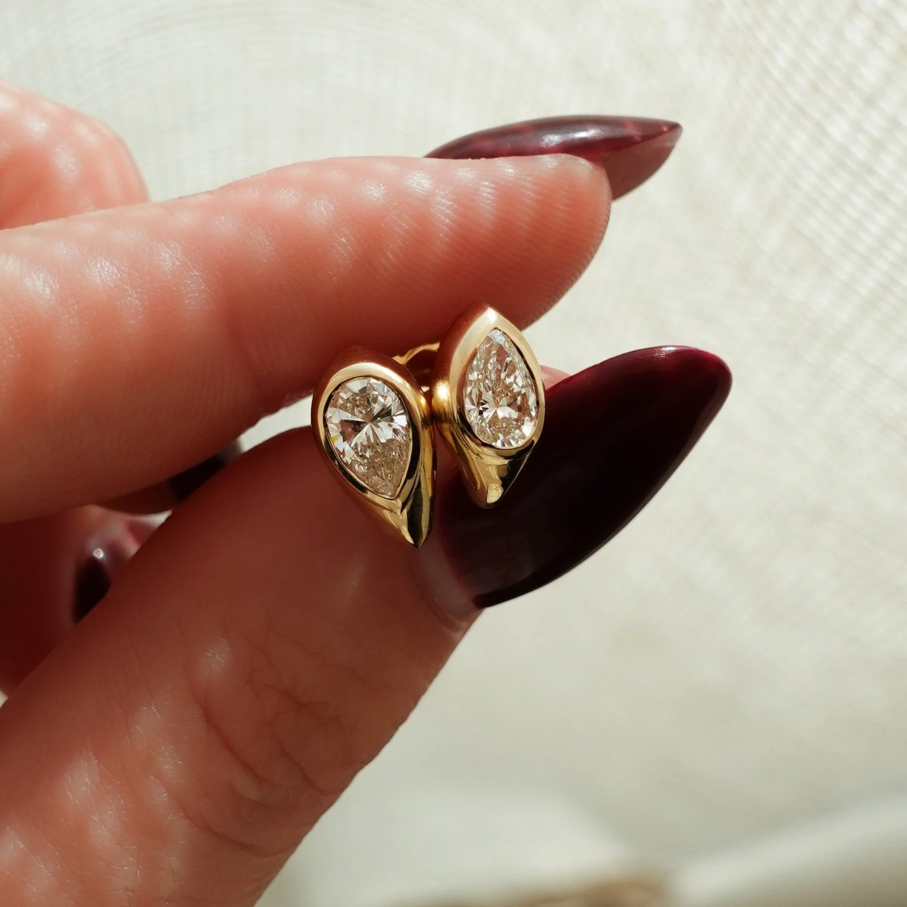 Sculpted Bezel Studs with Pear Cut Diamonds - Image 2