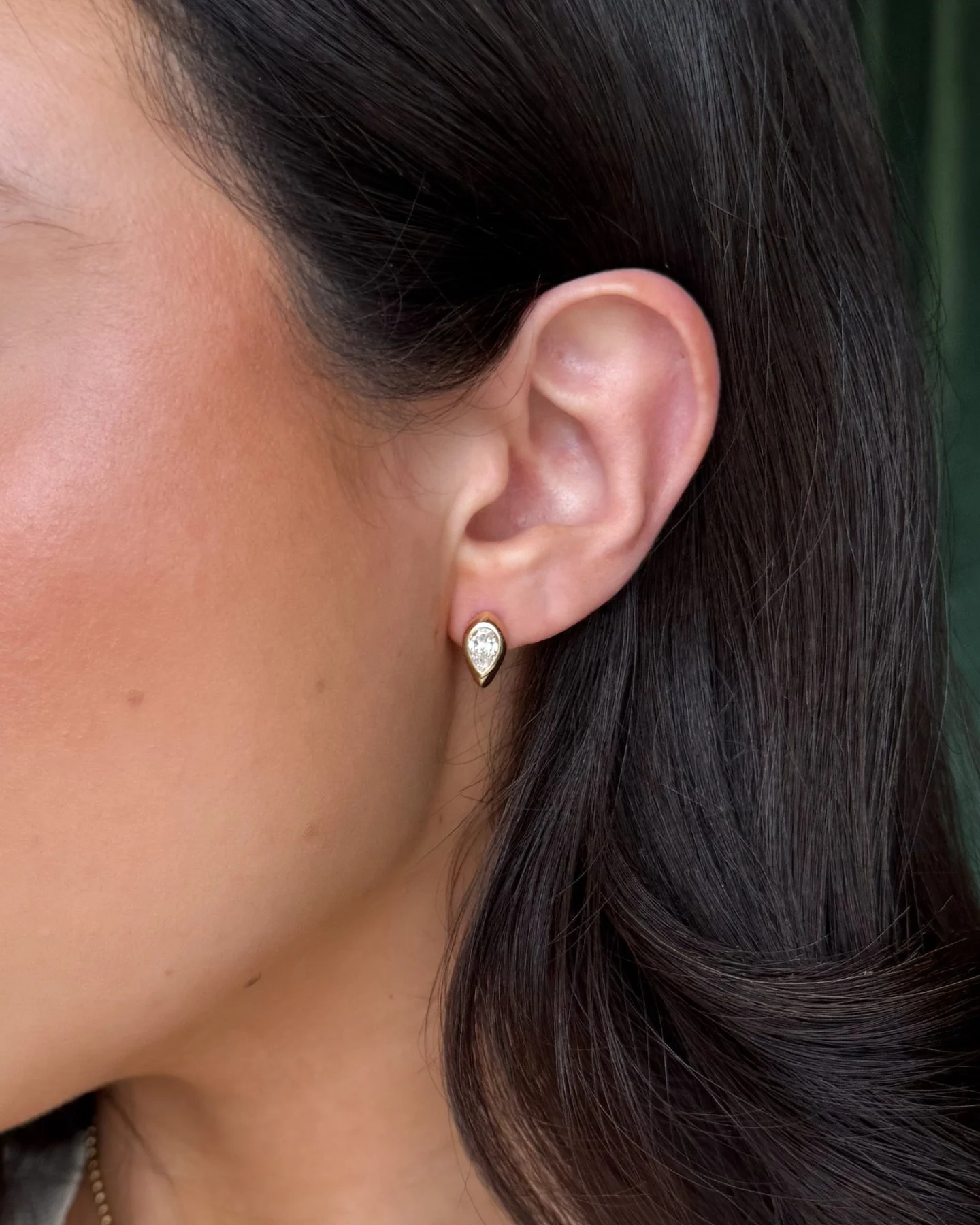 Sculpted Bezel Studs with Pear Cut Diamonds - Image 5