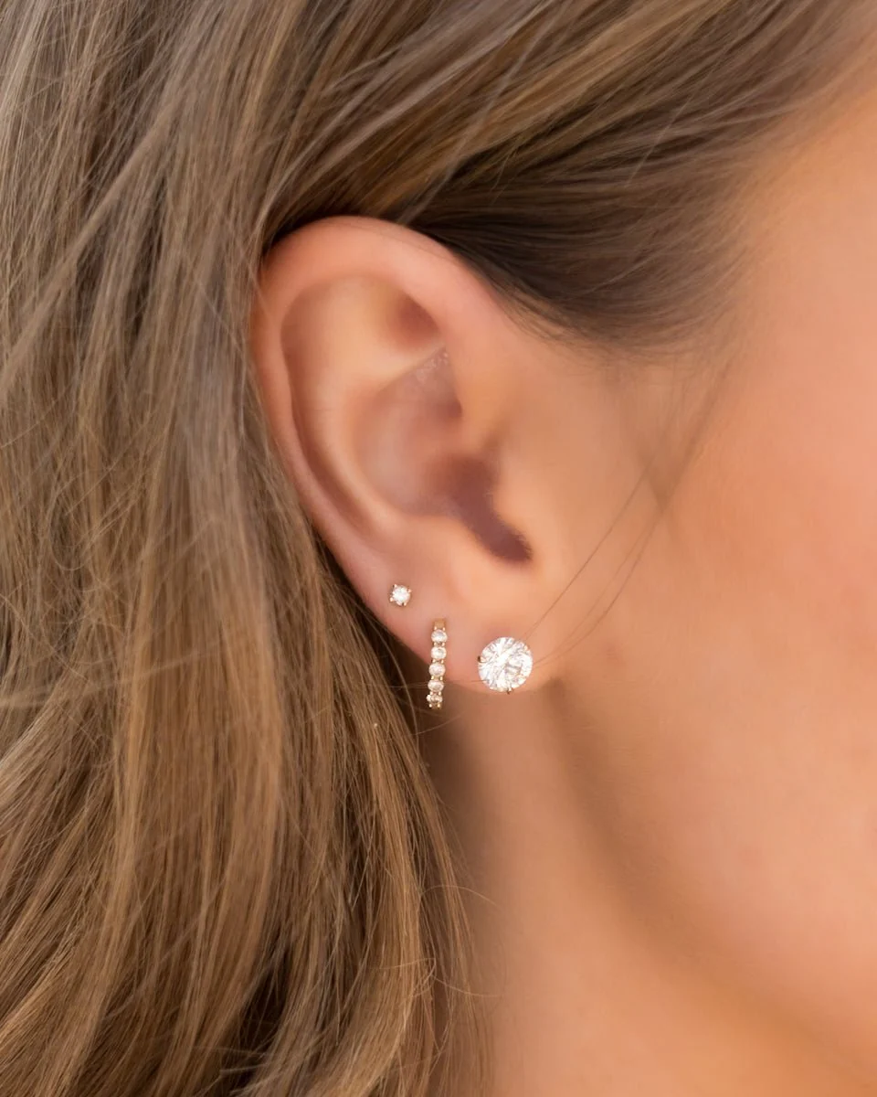 2CTW Round Cut Single Point Prong Diamond Studs - Image 6