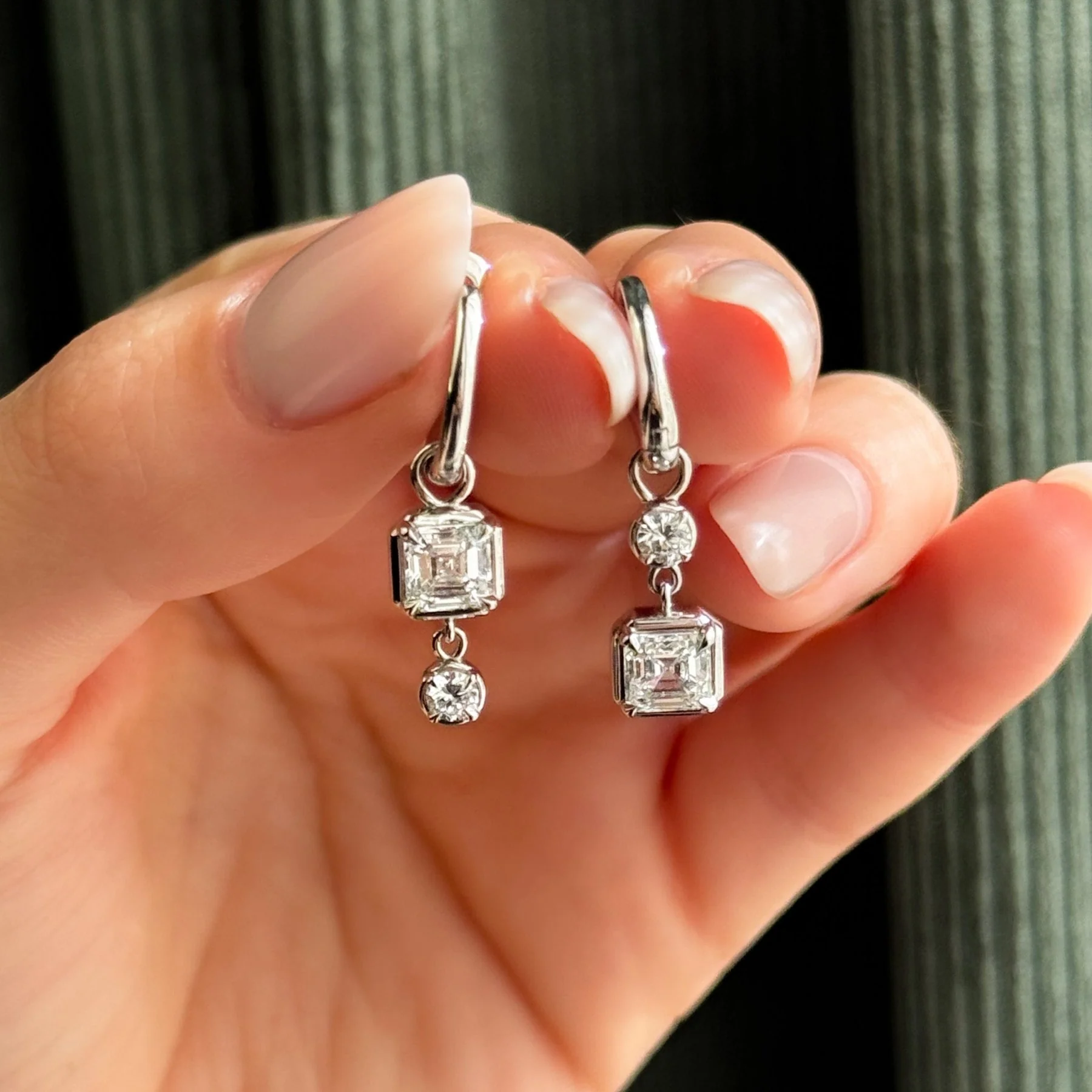 Alternating Mini Tiered Bezel Drop Huggies with Asscher Cut Diamonds - Image 2
