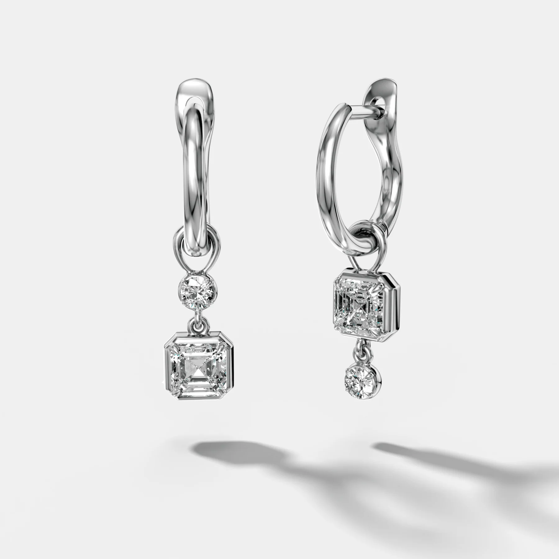 Alternating Mini Tiered Bezel Drop Huggies with Asscher Cut Diamonds - Image 3