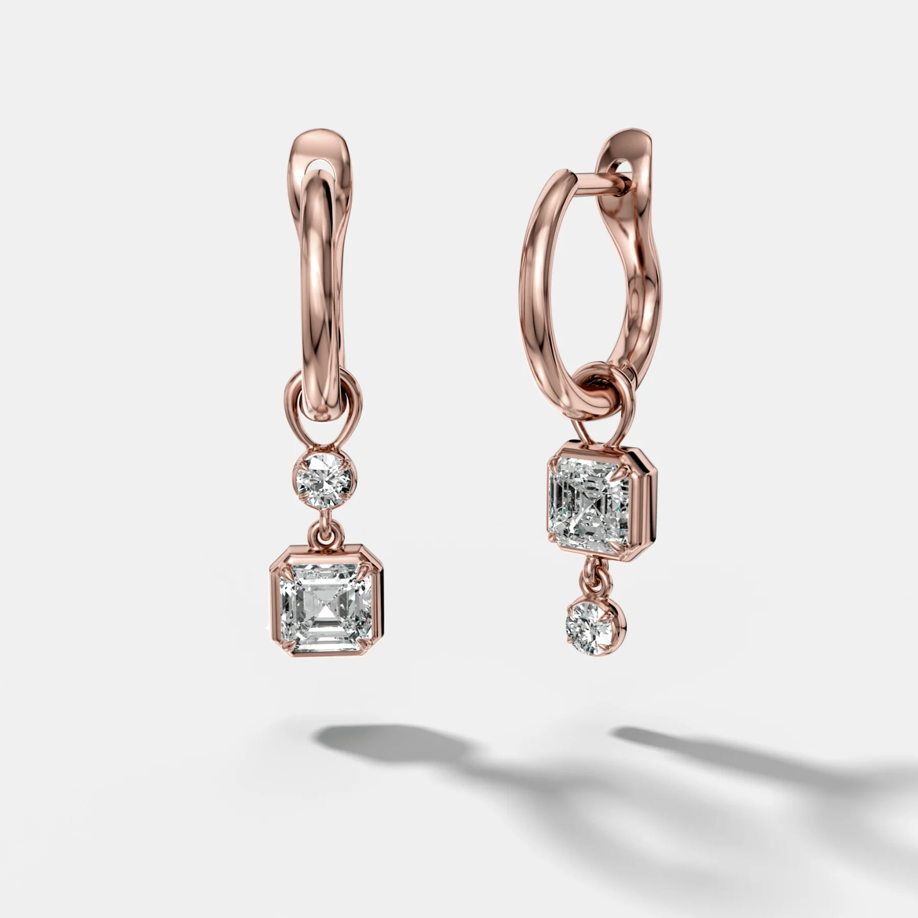 Alternating Mini Tiered Bezel Drop Huggies with Asscher Cut Diamonds - Image 4