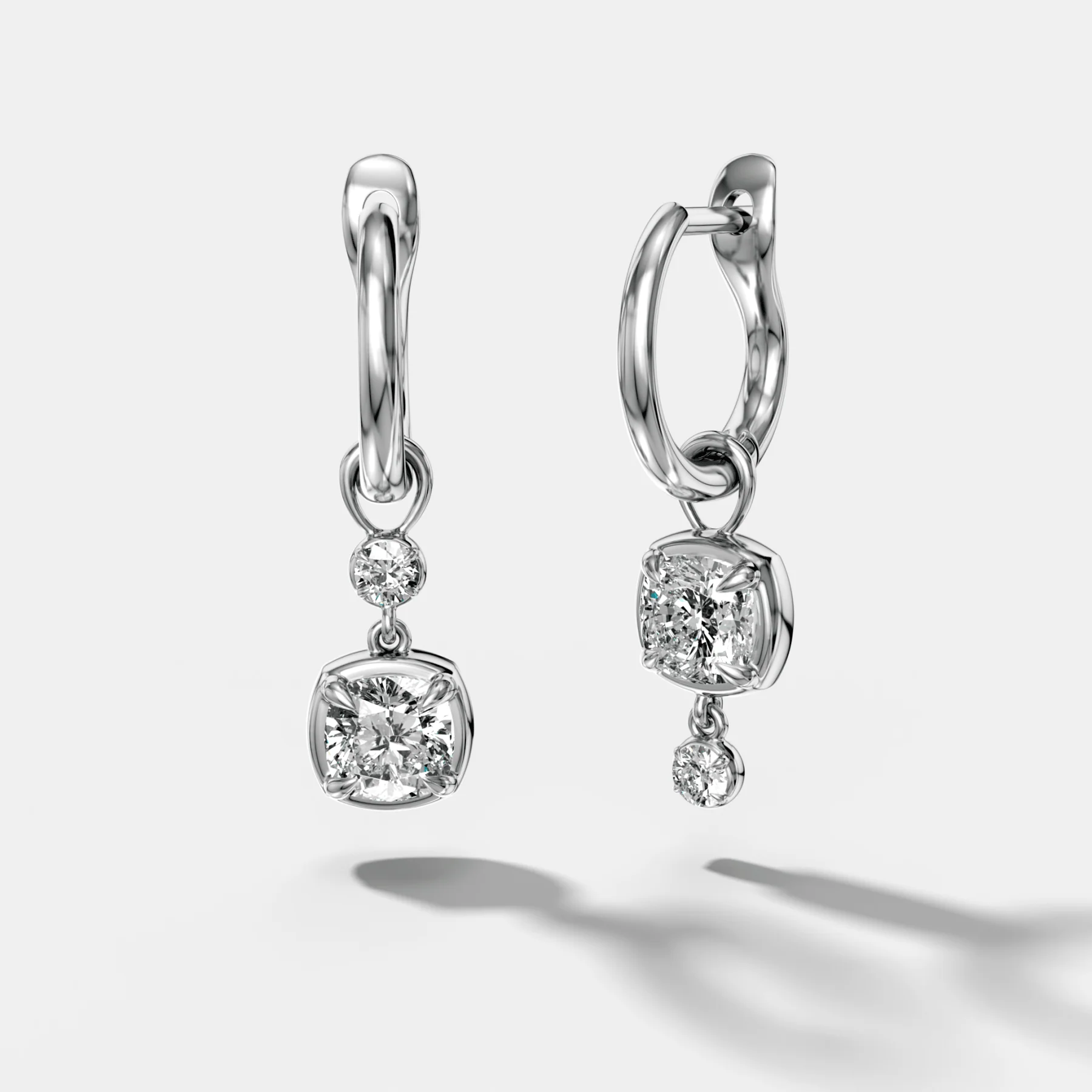 Alternating Mini Tiered Bezel Drop Huggies with Cushion Cut Diamonds - Image 2