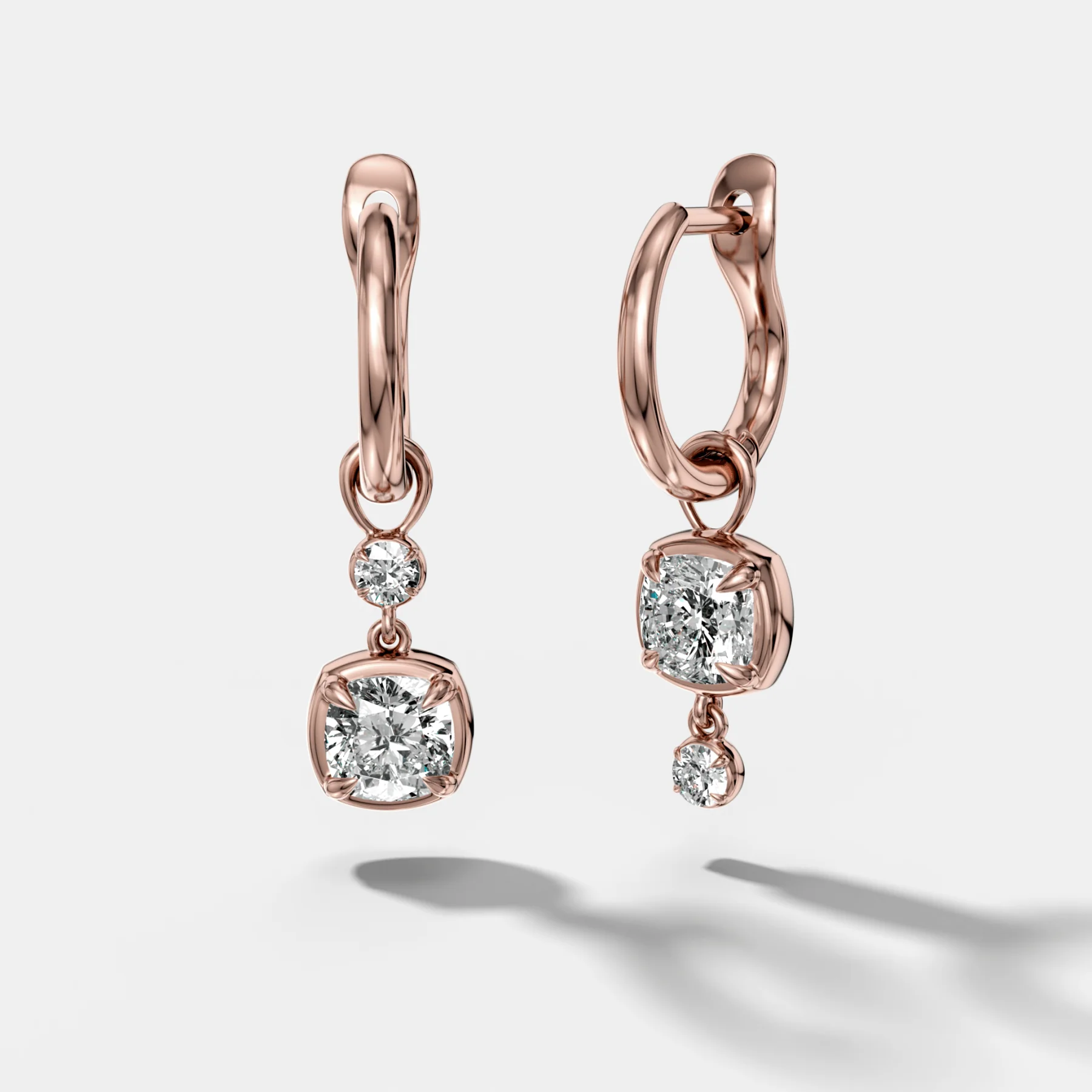 Alternating Mini Tiered Bezel Drop Huggies with Cushion Cut Diamonds - Image 3