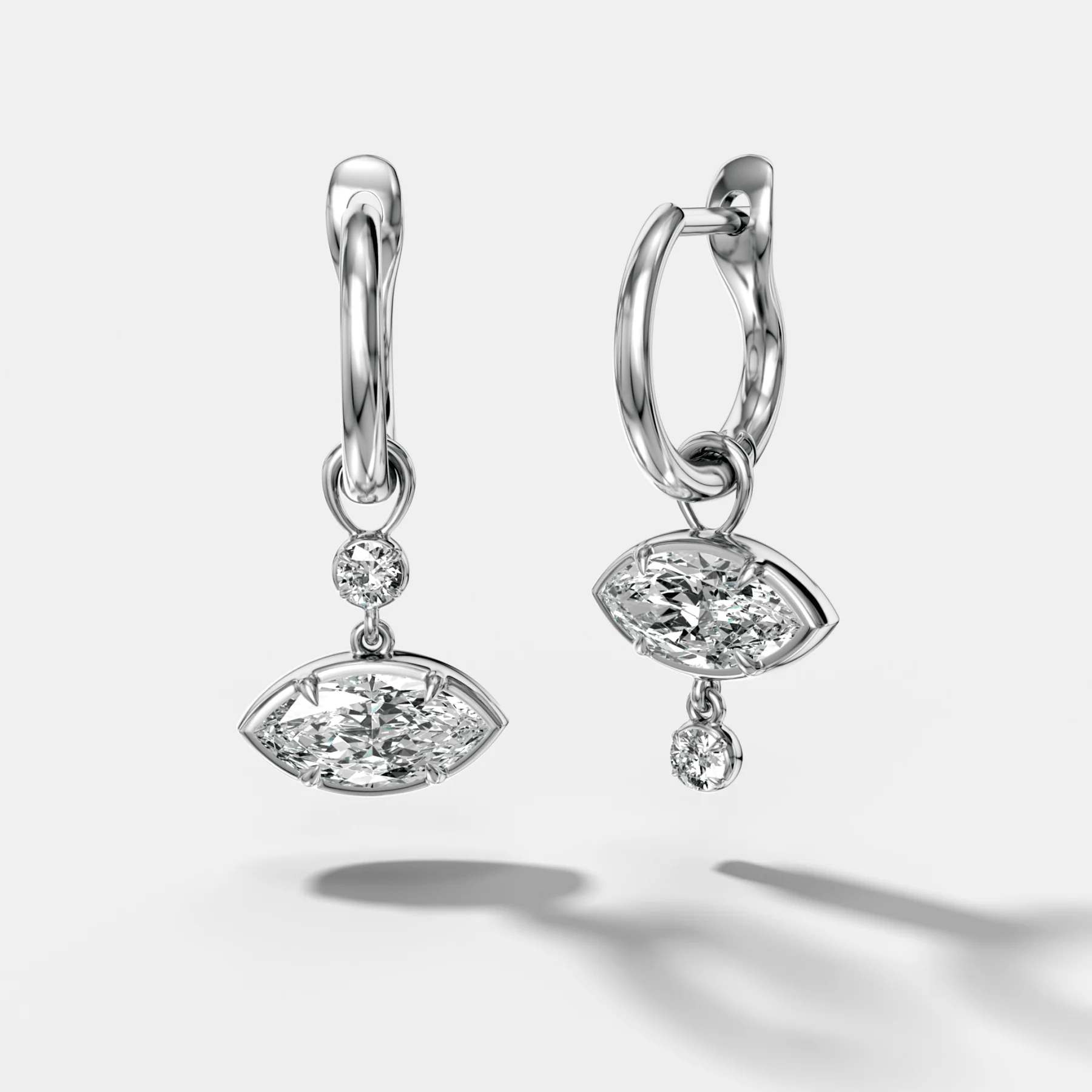 Alternating Mini Tiered Bezel Drop Huggies with Marquise Cut Diamonds - Image 3