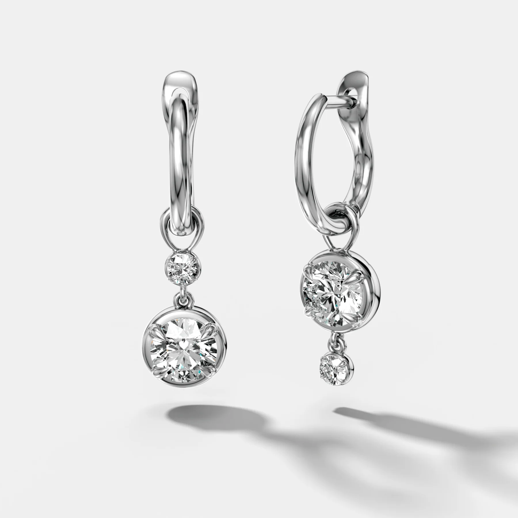 Alternating Mini Tiered Bezel Drop Huggies with Round Cut Diamonds - Image 3
