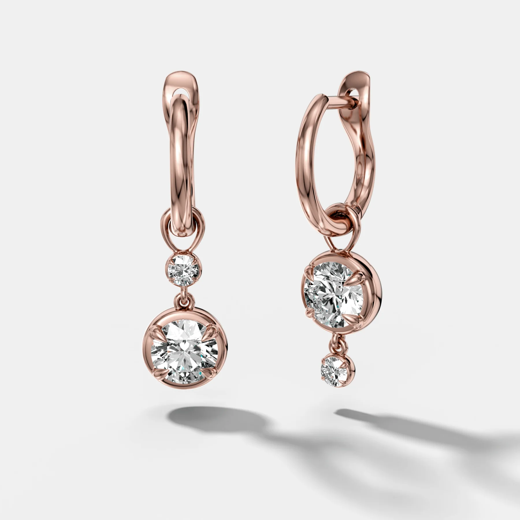 Alternating Mini Tiered Bezel Drop Huggies with Round Cut Diamonds - Image 4