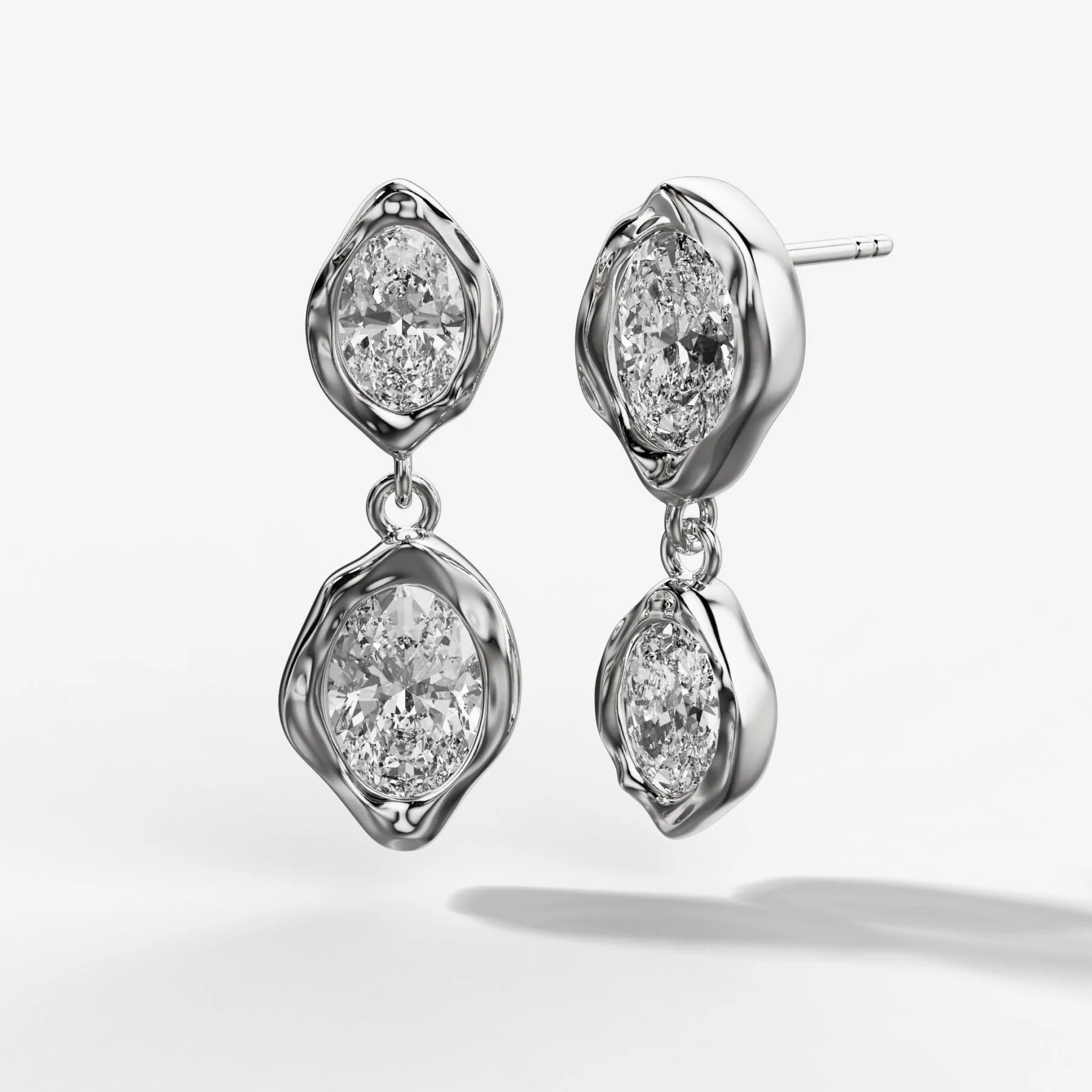 Alternating Oval Molten Bezel Drop Earrings - Image 2
