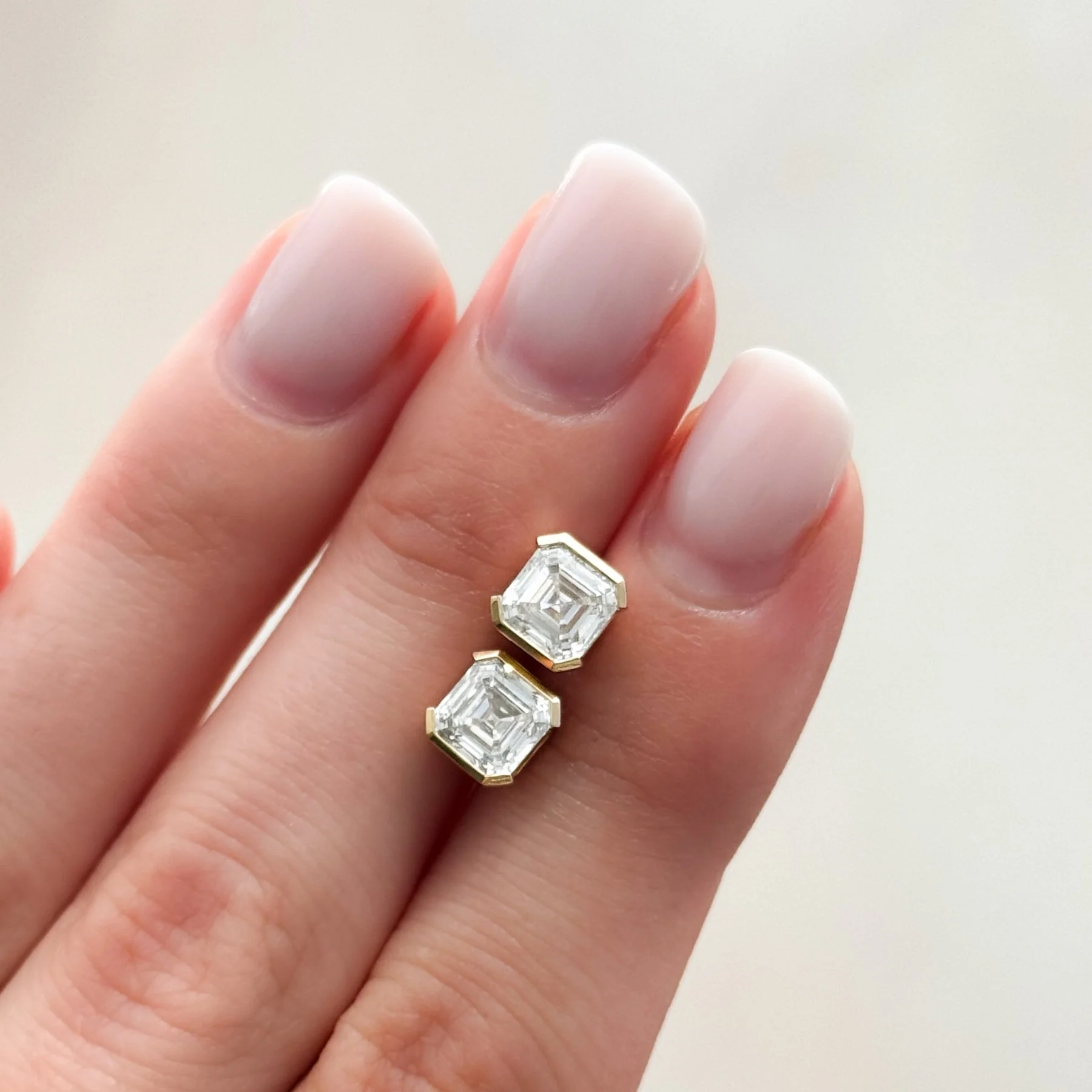 Asscher Cut Half Bezel Diamond Studs - Image 2