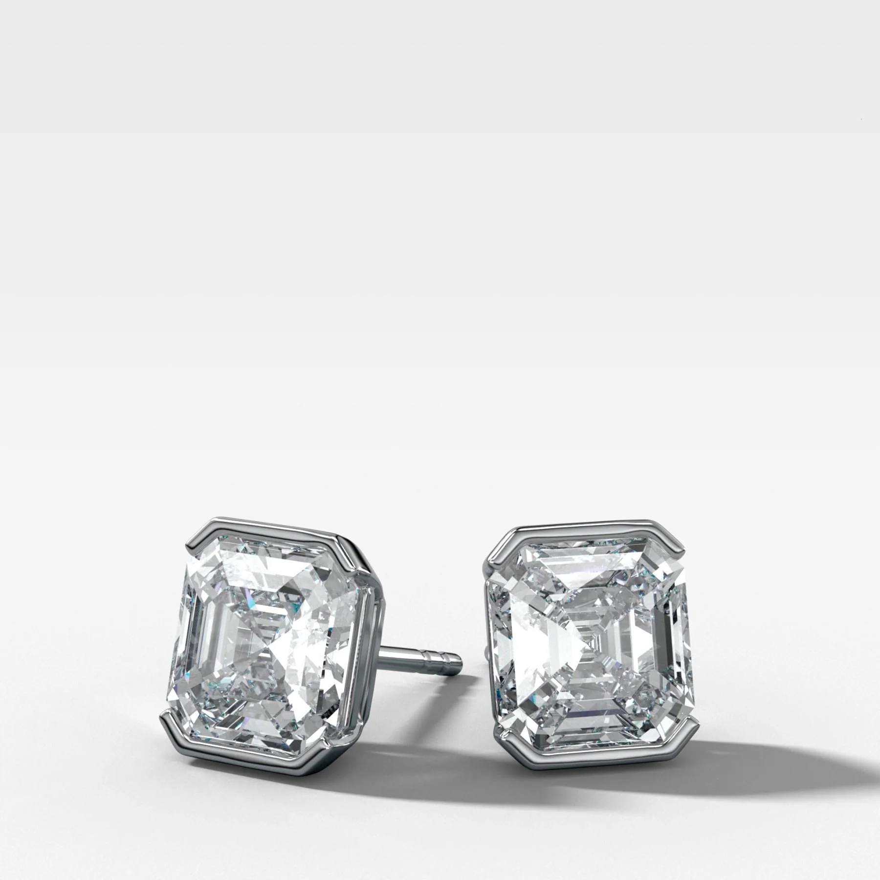Asscher Cut Half Bezel Diamond Studs - Image 3