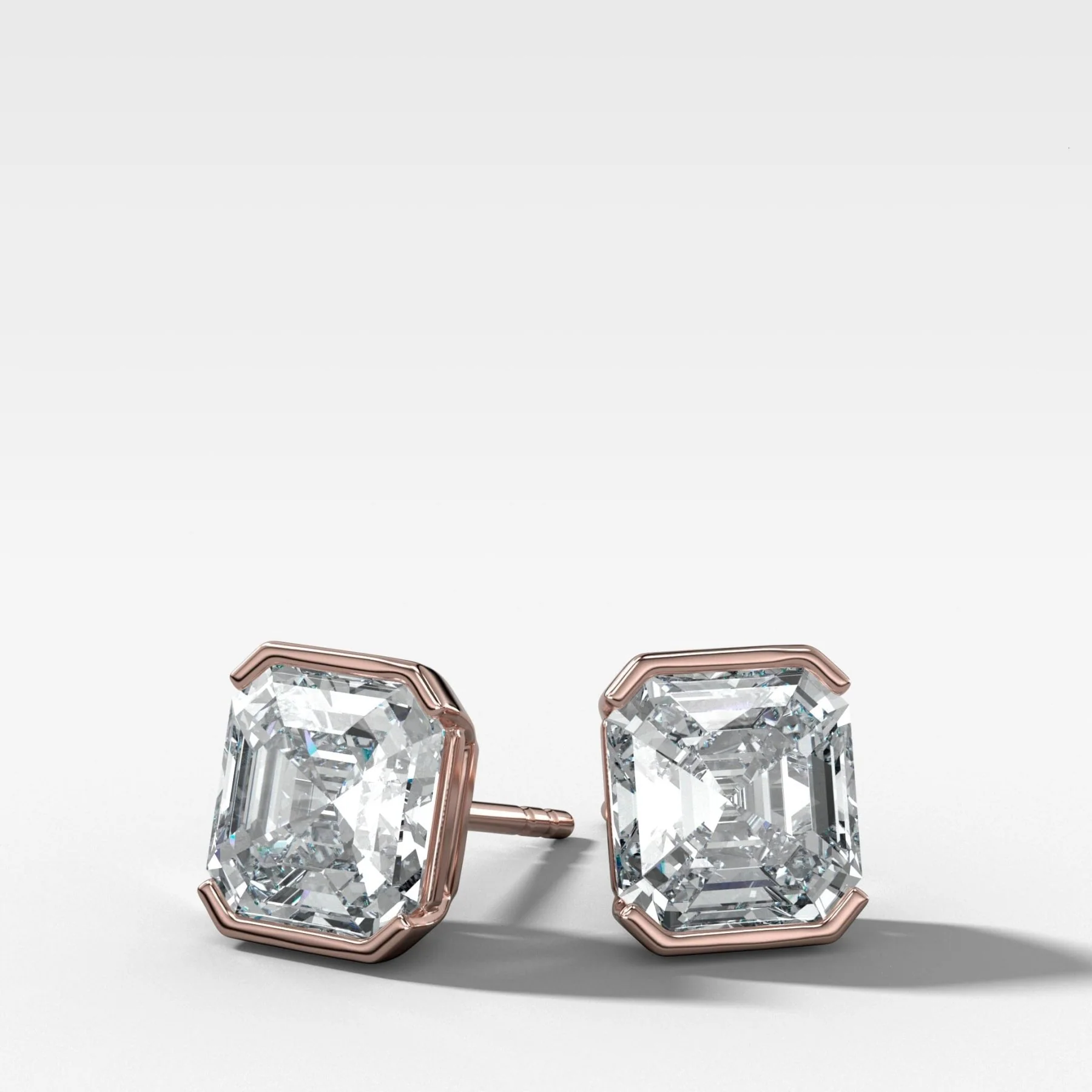 Asscher Cut Half Bezel Diamond Studs - Image 4