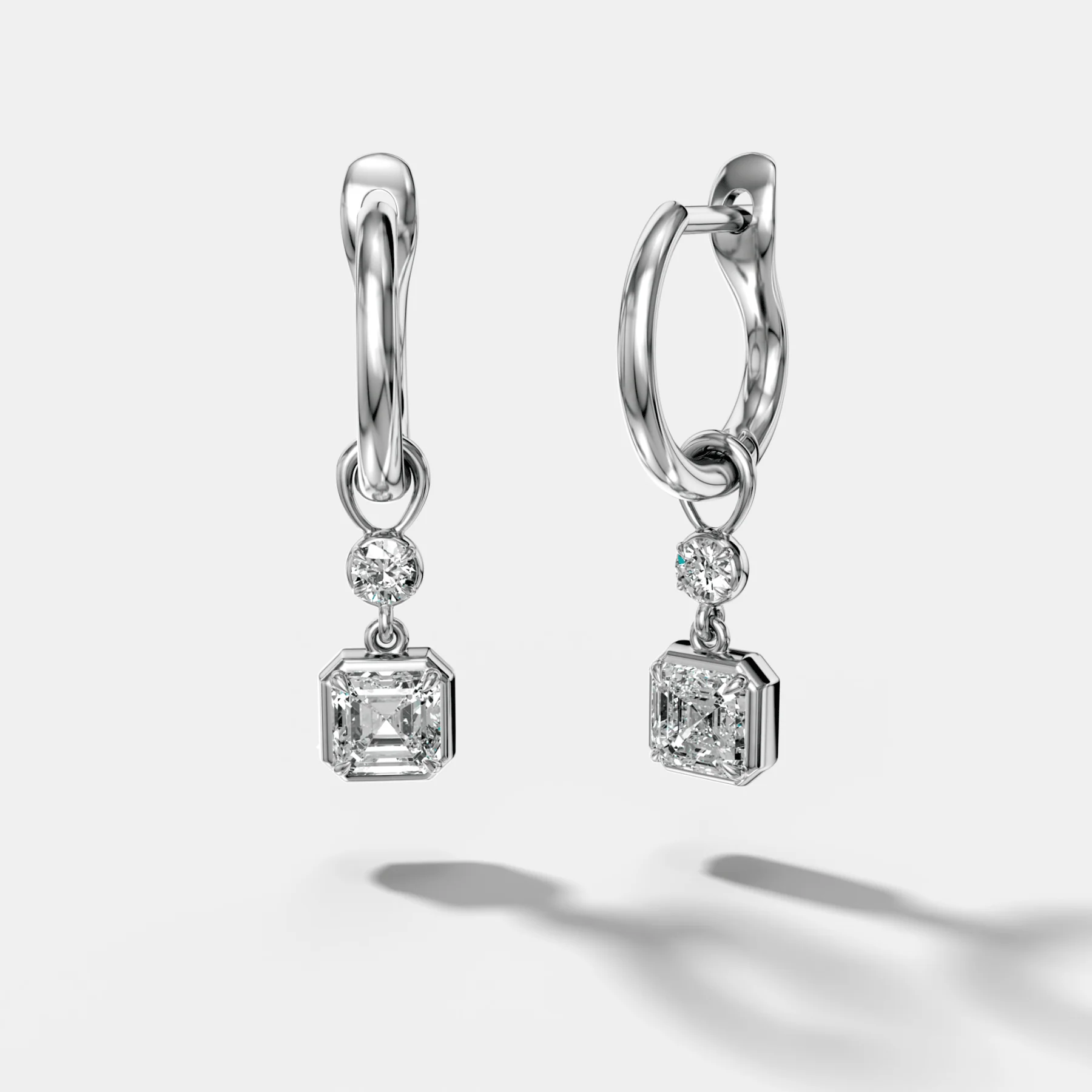 Reversed Mini Tiered Bezel Drop Huggies with Asscher Cut Diamonds - Image 2