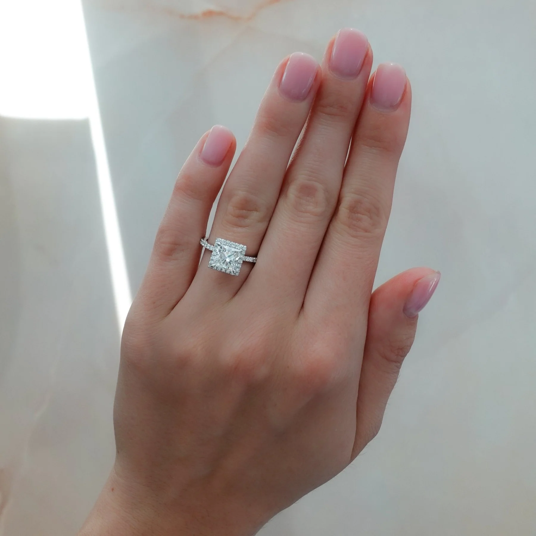 Aurora Pavé Halo Engagement Ring With Princess Cut Diamond - Image 3