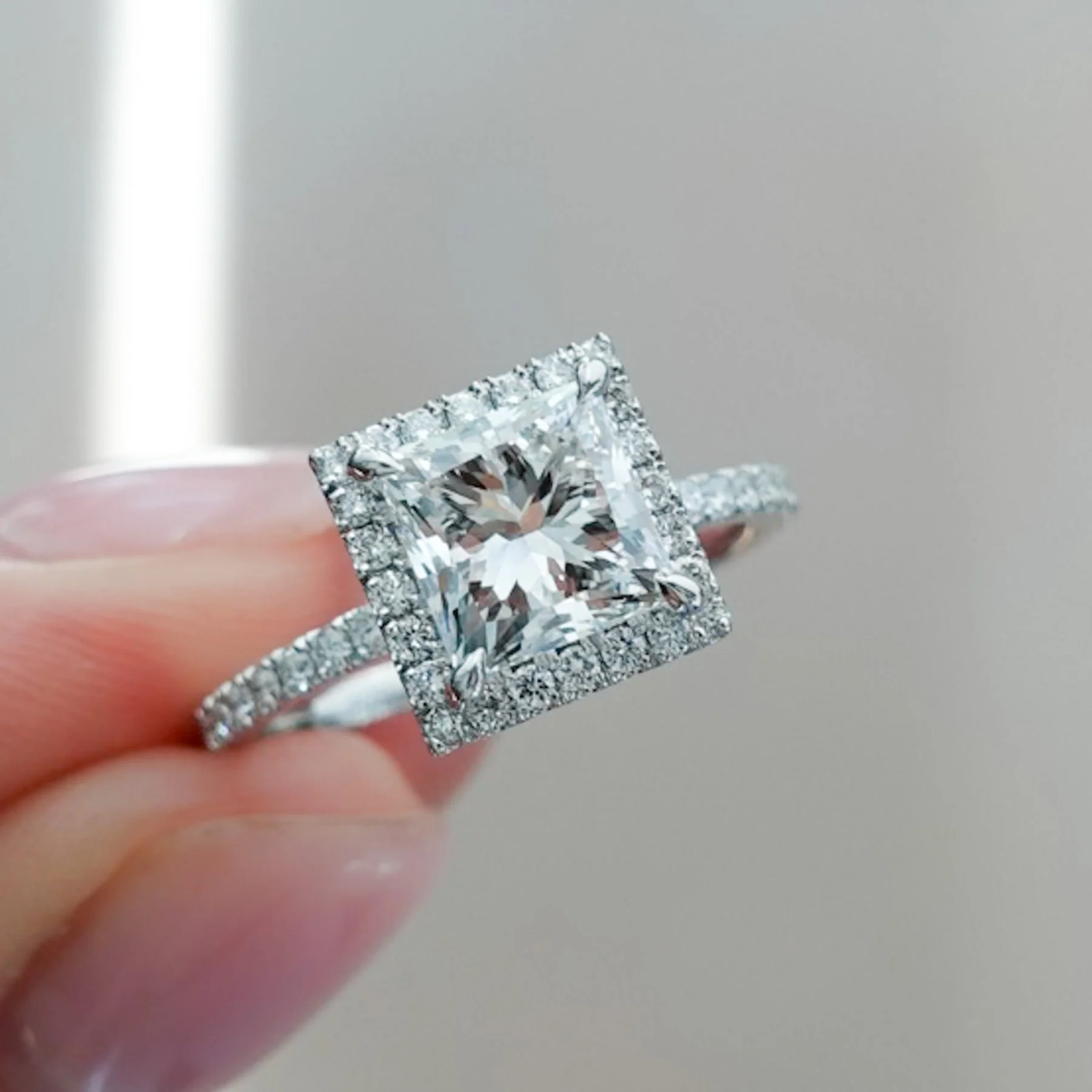 Aurora Pavé Halo Engagement Ring With Princess Cut Diamond - Image 6