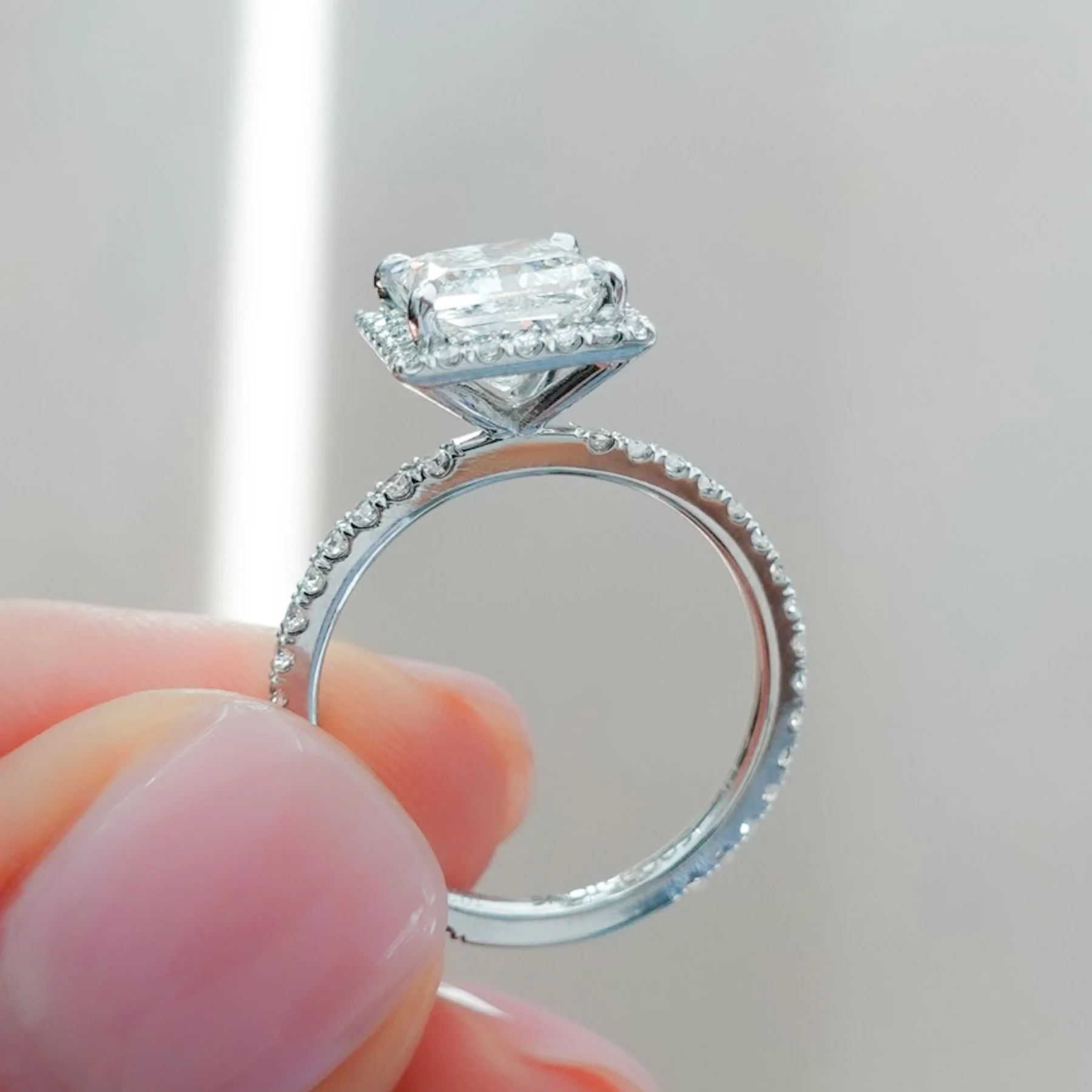 Aurora Pavé Halo Engagement Ring With Princess Cut Diamond - Image 7