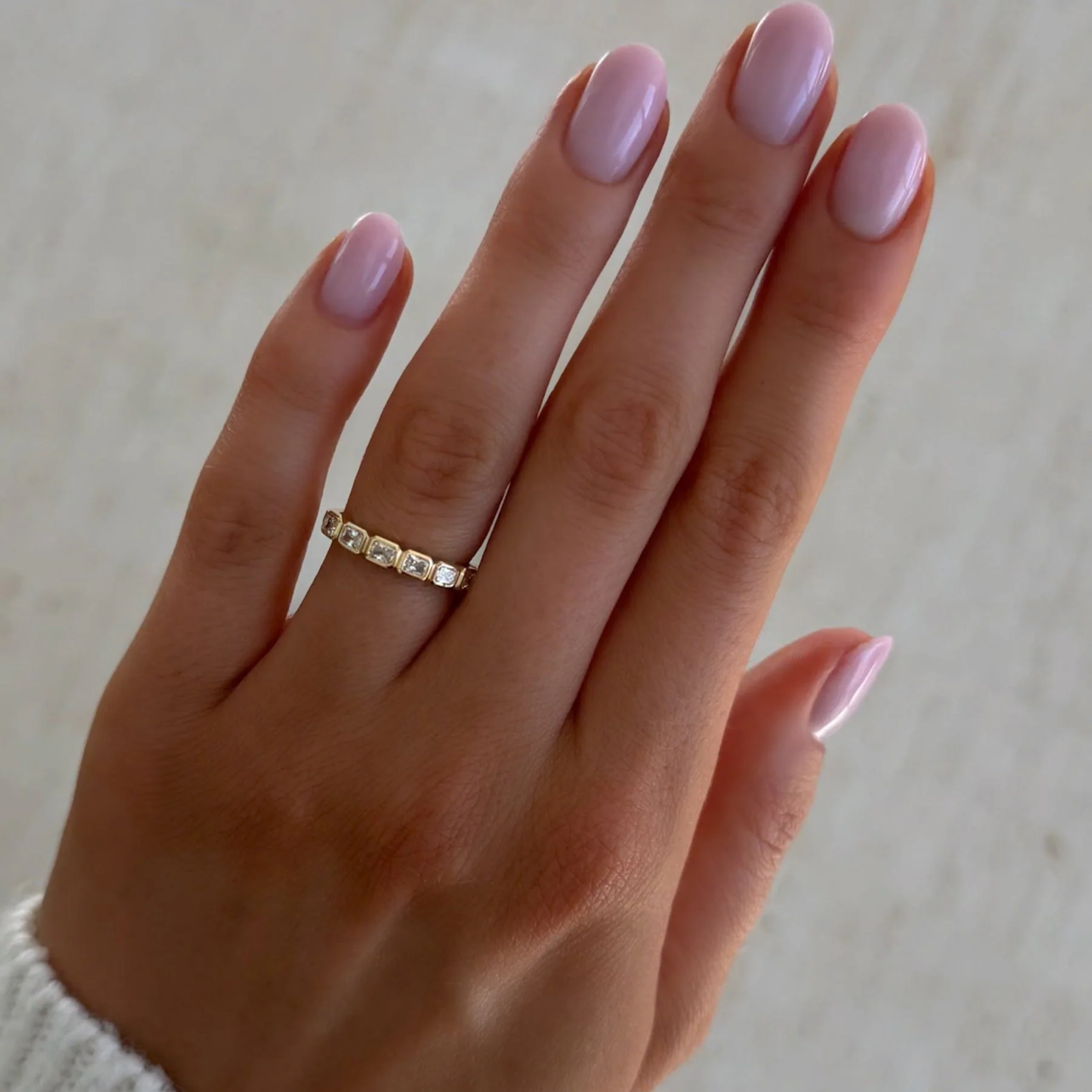 Baby Bezel Set Eternity Band With East West Natural Radiant Cuts - Image 2