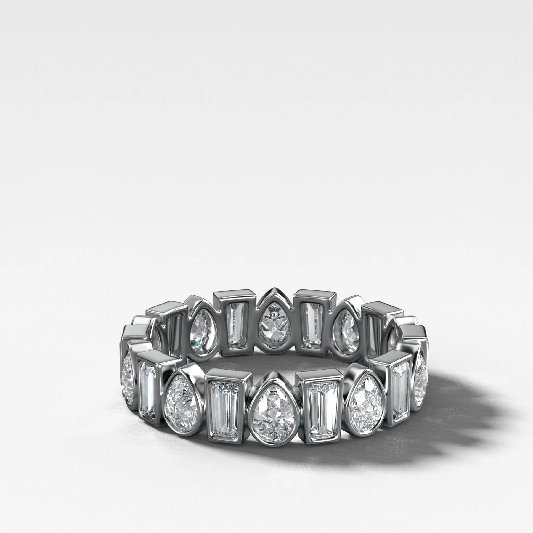 Baby Bezel Set Eternity Band with Pear and Tapered Baguette Diamonds - Image 3