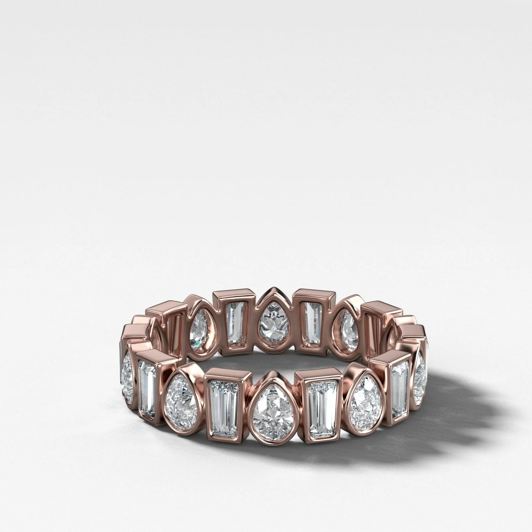 Baby Bezel Set Eternity Band with Pear and Tapered Baguette Diamonds - Image 4