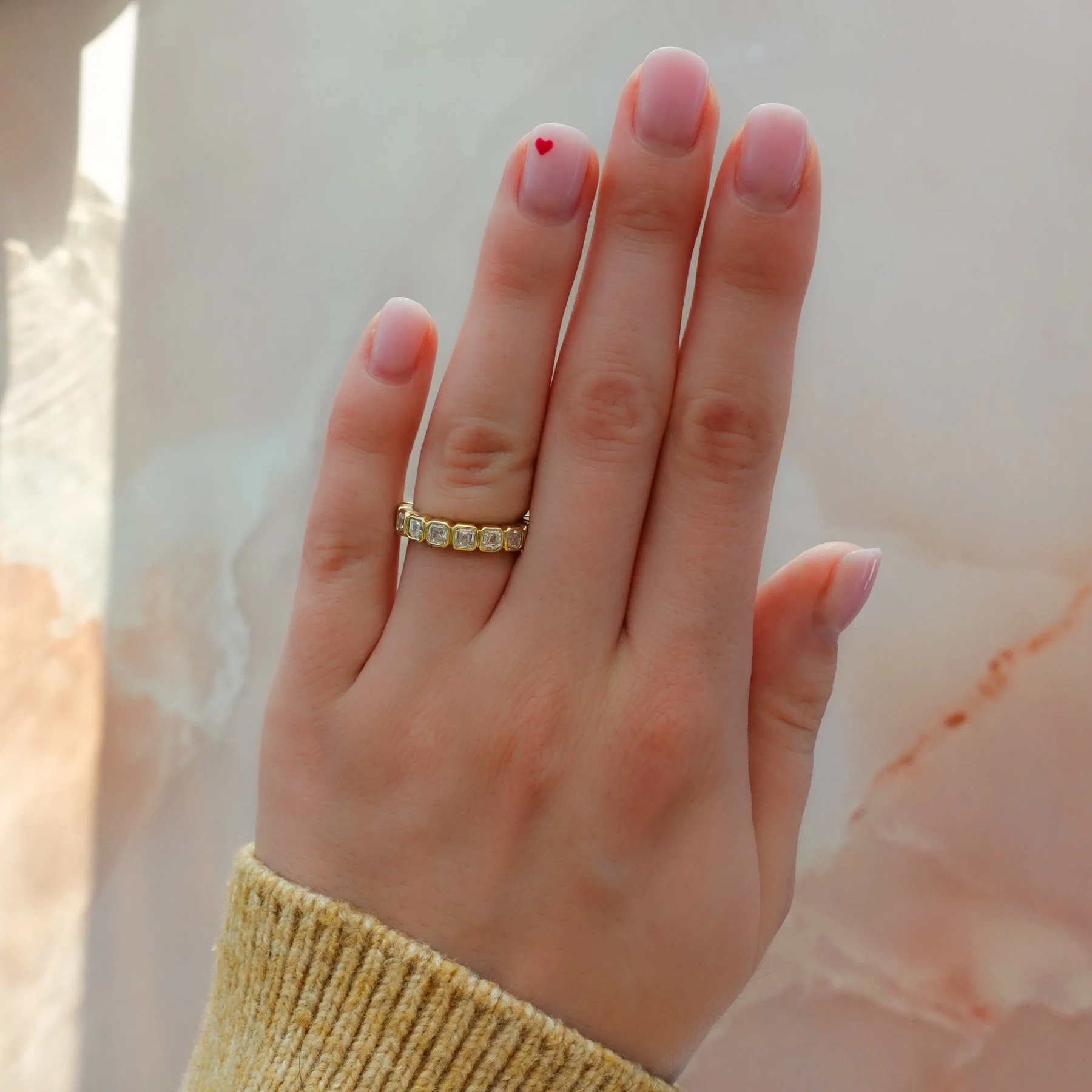 Baby Bezel Set Halfway Wedding Band With Asscher Cuts - Image 2