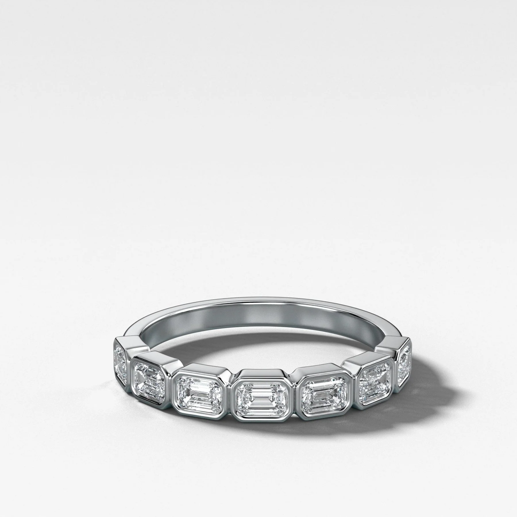 Baby Bezel Set Halfway Wedding Band With East West Emerald Cuts - Image 3