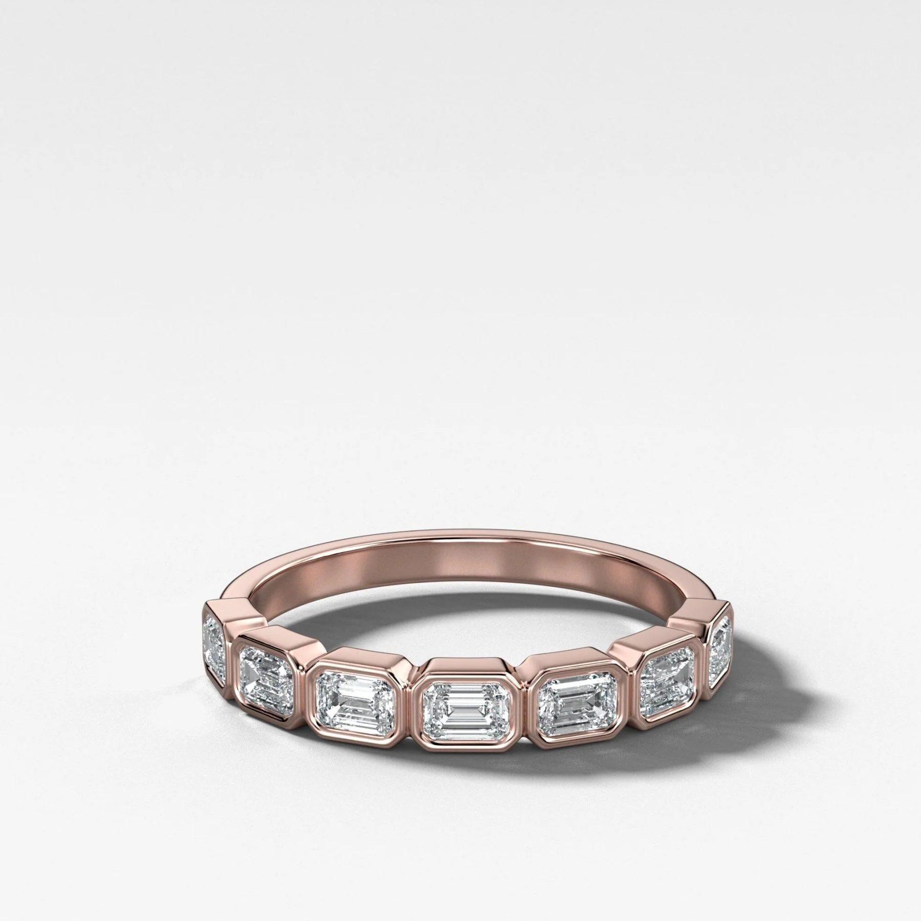 Baby Bezel Set Halfway Wedding Band With East West Emerald Cuts - Image 4