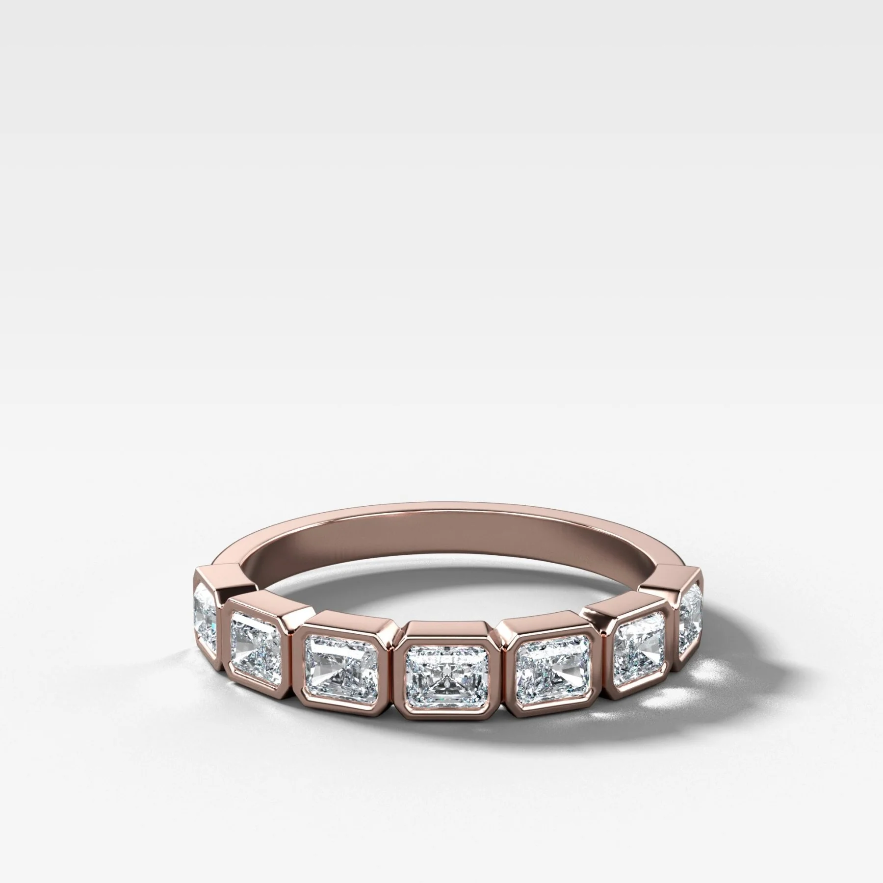 Baby Bezel Set Halfway Wedding Band With East West Radiant Cuts - Image 4