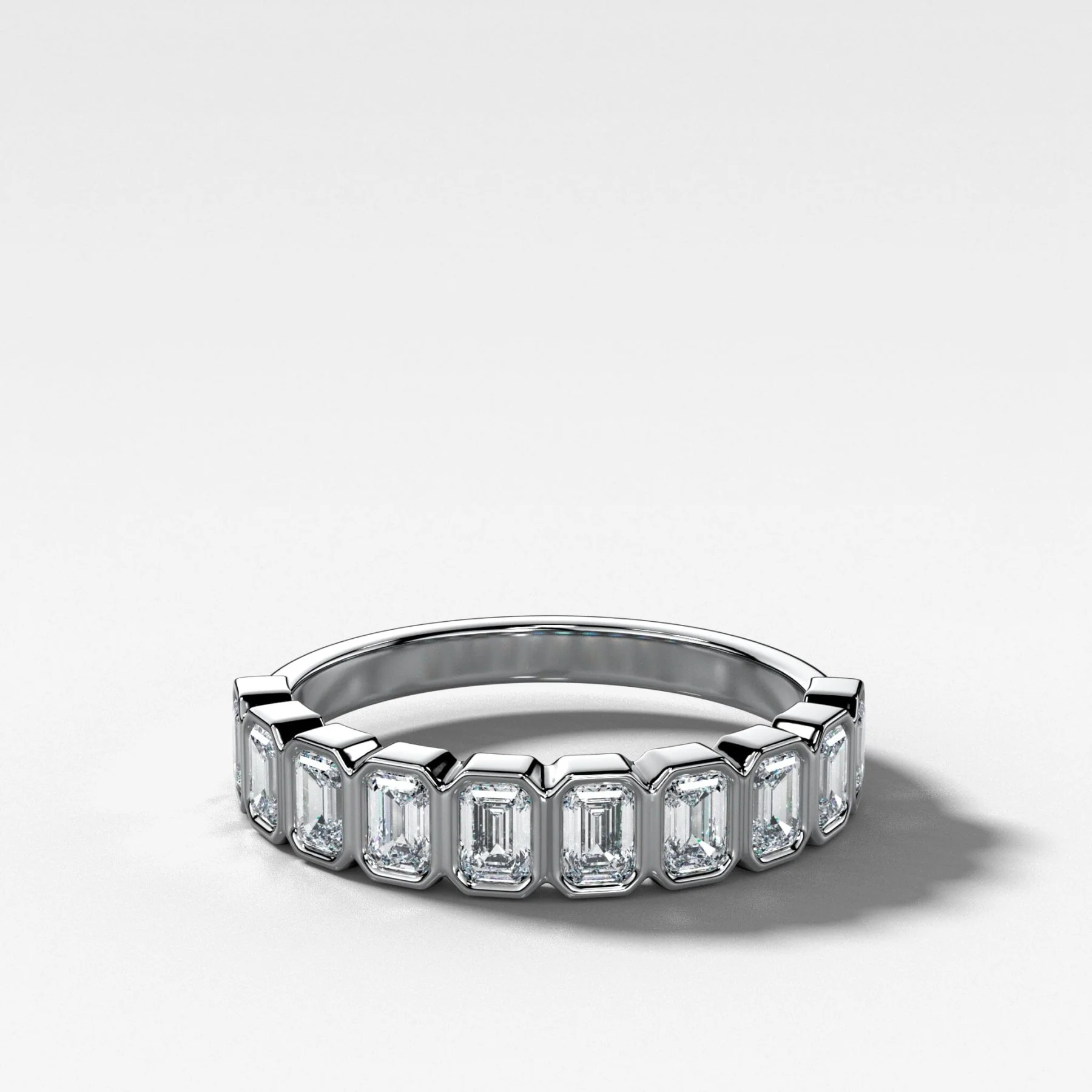 Baby Bezel Set Halfway Wedding Band With Emerald Cuts - Image 3
