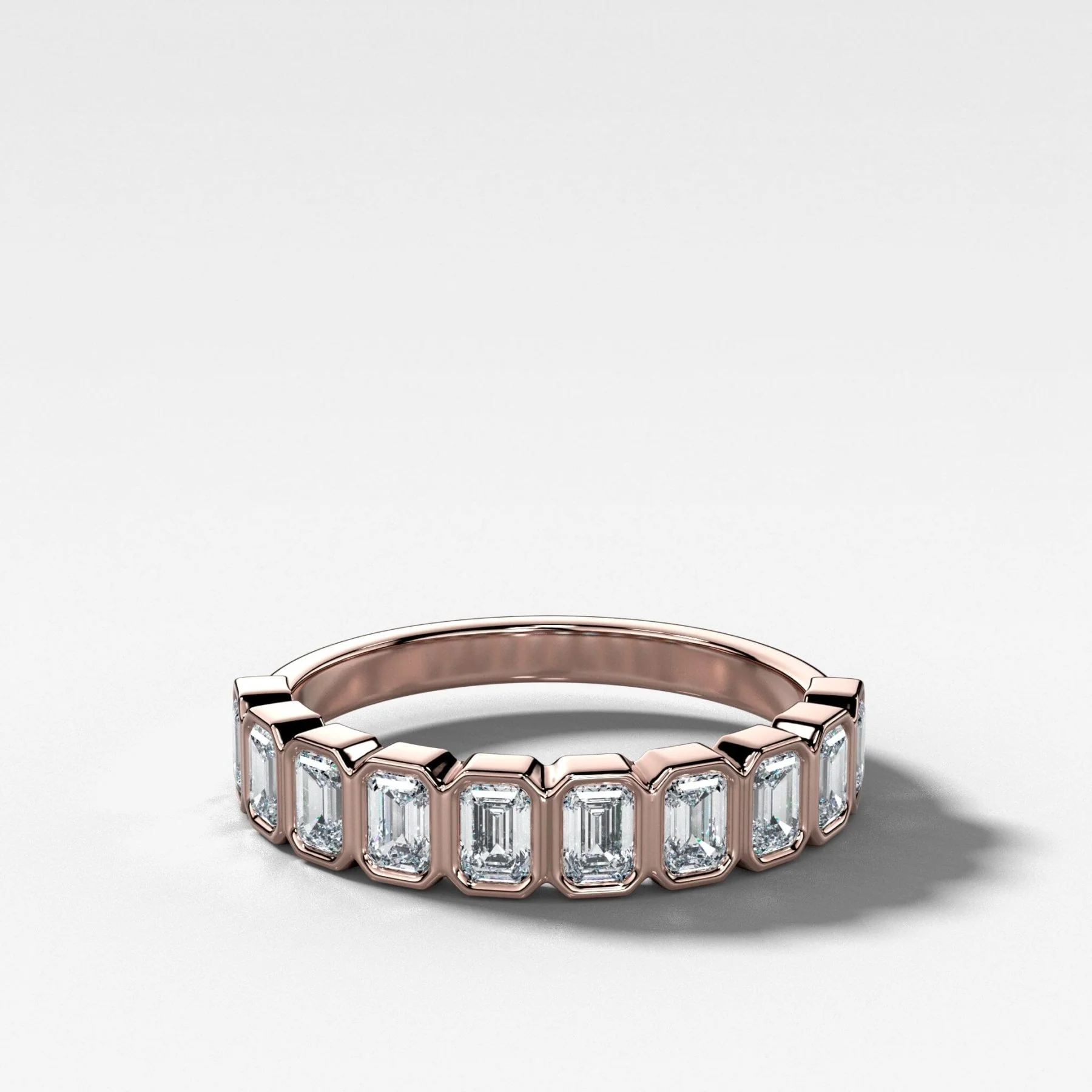 Baby Bezel Set Halfway Wedding Band With Emerald Cuts - Image 4