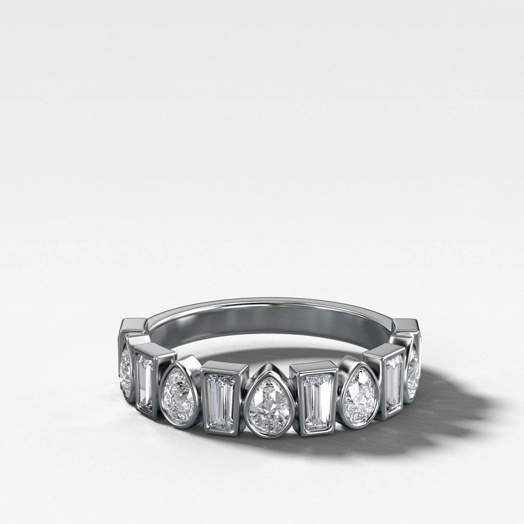 Baby Bezel Set Halfway Wedding Band with Pear and Tapered Baguette Diamonds - Image 3