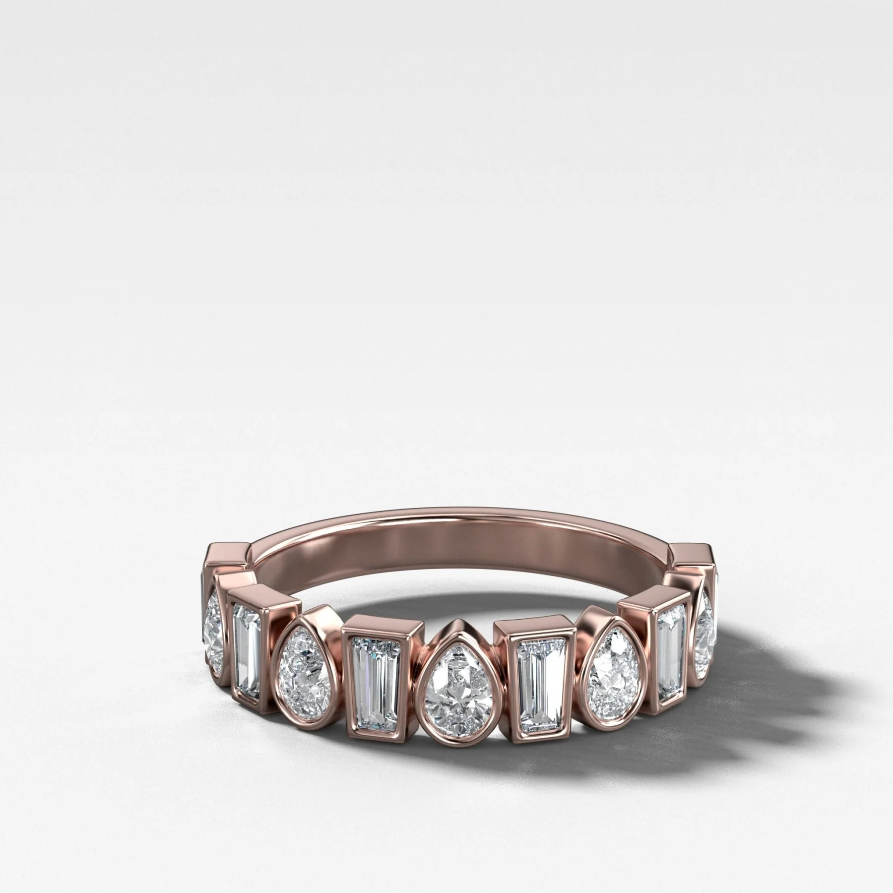 Baby Bezel Set Halfway Wedding Band with Pear and Tapered Baguette Diamonds - Image 4