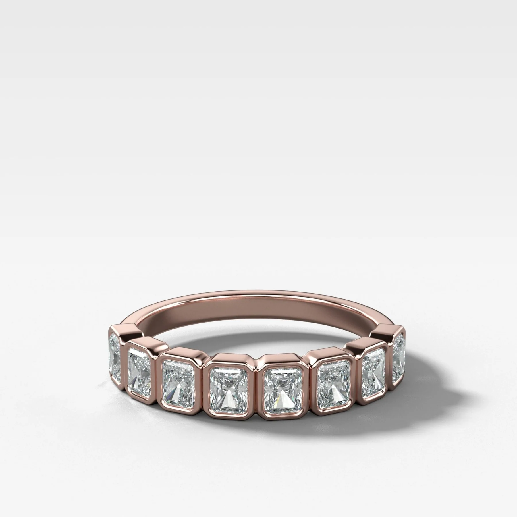 Baby Bezel Set Halfway Wedding Band With Radiant Cuts - Image 4