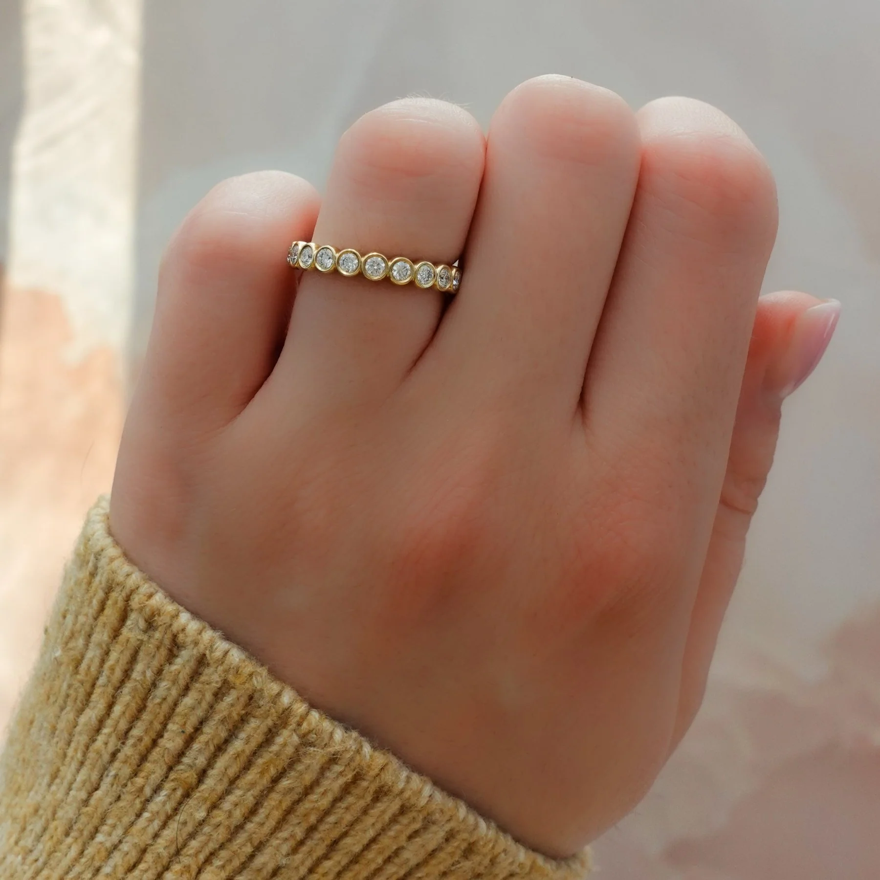 Baby Bezel Set Halfway Wedding Band with Round Cuts - Image 2