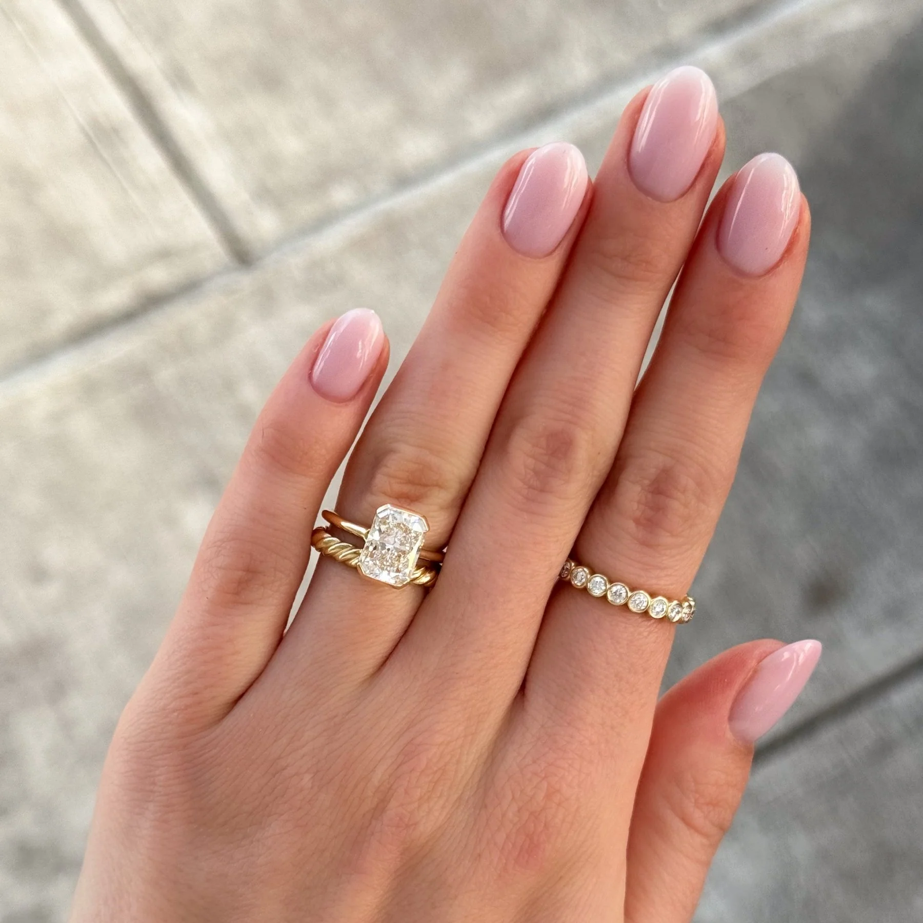 Baby Bezel Set Halfway Wedding Band with Round Cuts - Image 3