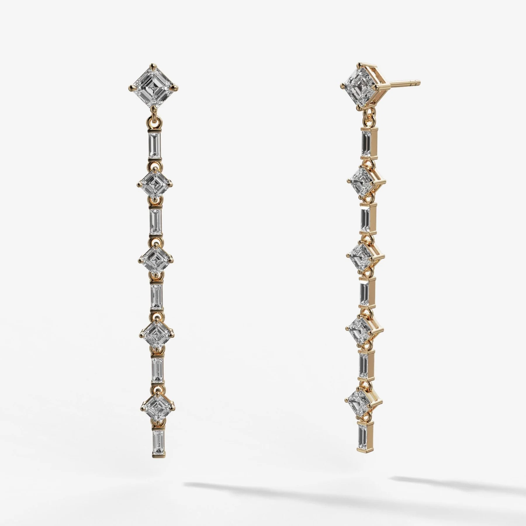 Baguette Deco Drop Earrings with Asscher Cuts