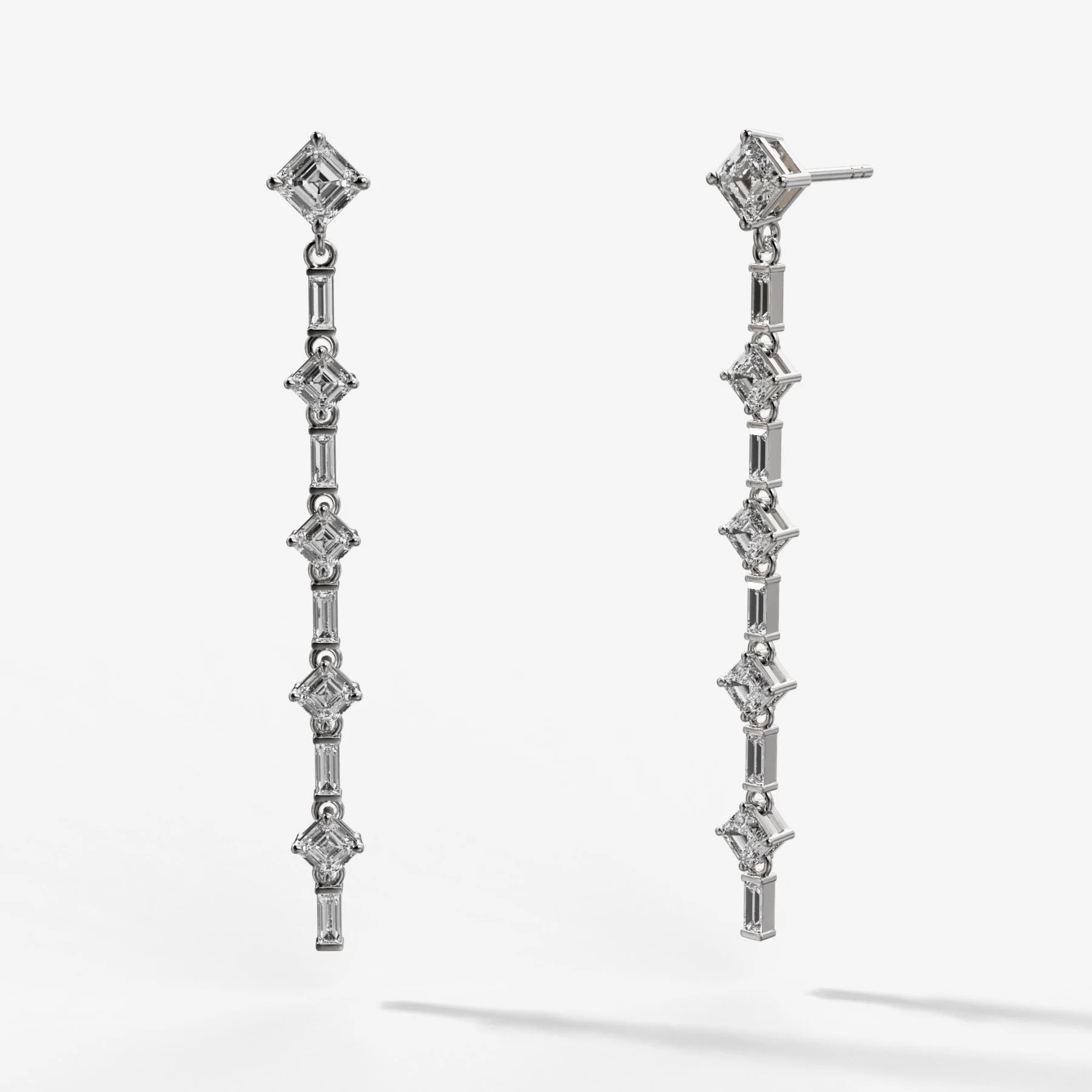 Baguette Deco Drop Earrings with Asscher Cuts - Image 2