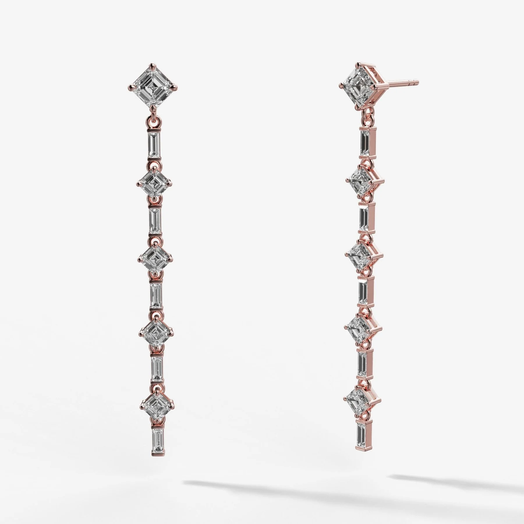 Baguette Deco Drop Earrings with Asscher Cuts - Image 3