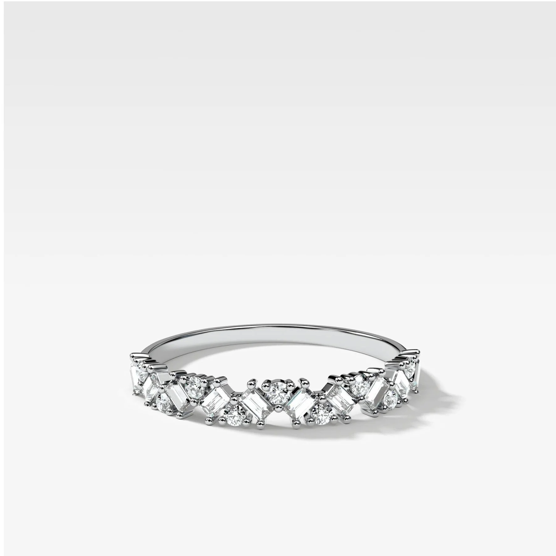 Baguette Diamond Medley Halfway Wedding Band - Image 4