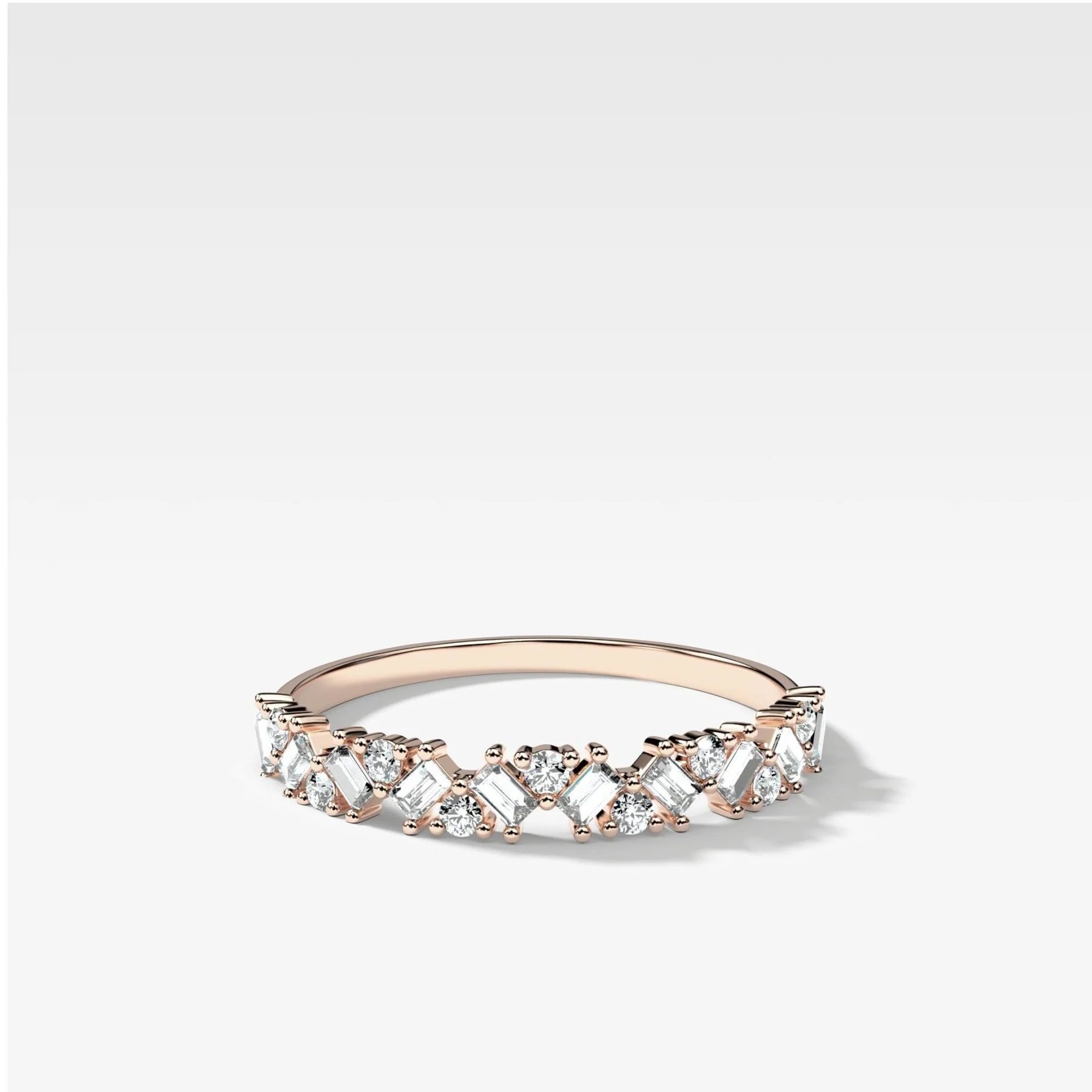 Baguette Diamond Medley Halfway Wedding Band - Image 5