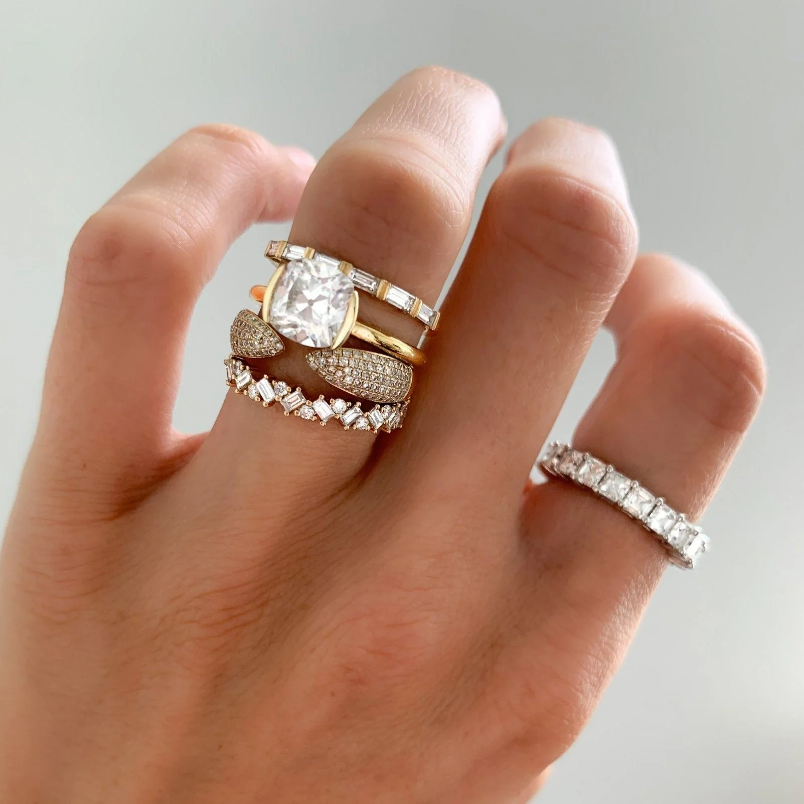 Baguette Diamond Medley Halfway Wedding Band - Image 6