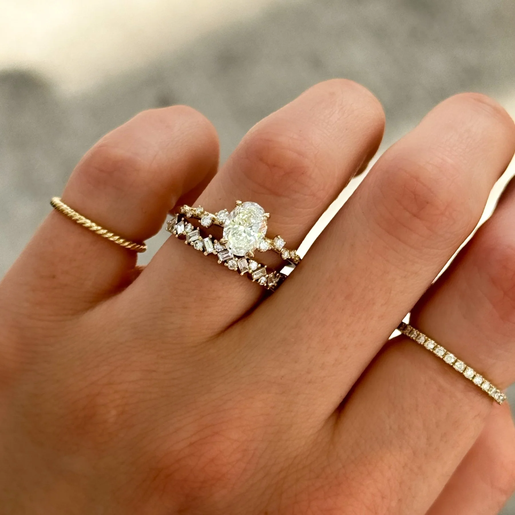 Baguette Diamond Medley Halfway Wedding Band - Image 7