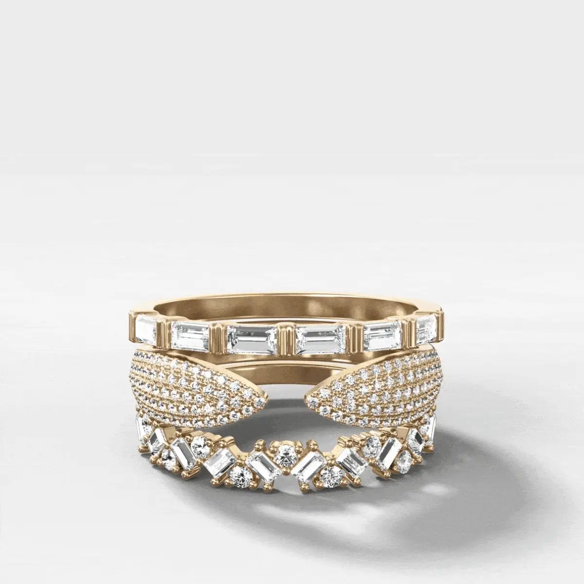 Baguette Diamond Medley Halfway Wedding Band - Image 8