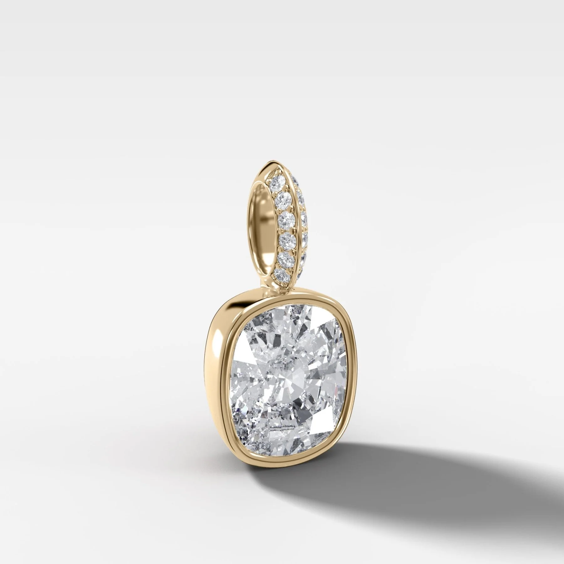 Bezel Set Elongated Cushion Attachable Diamond Pendant with Pavé Knife Edge Bail - Image 2