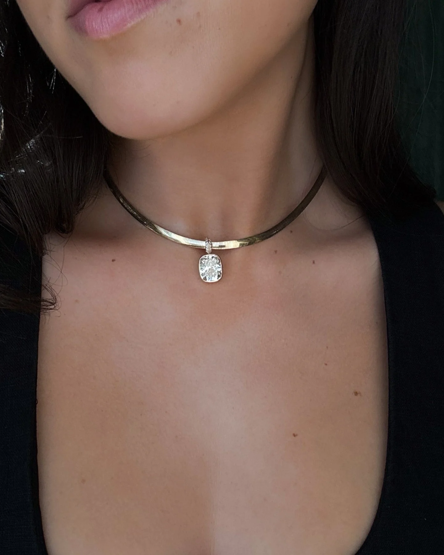 Bezel Set Elongated Cushion Attachable Diamond Pendant with Pavé Knife Edge Bail - Image 6