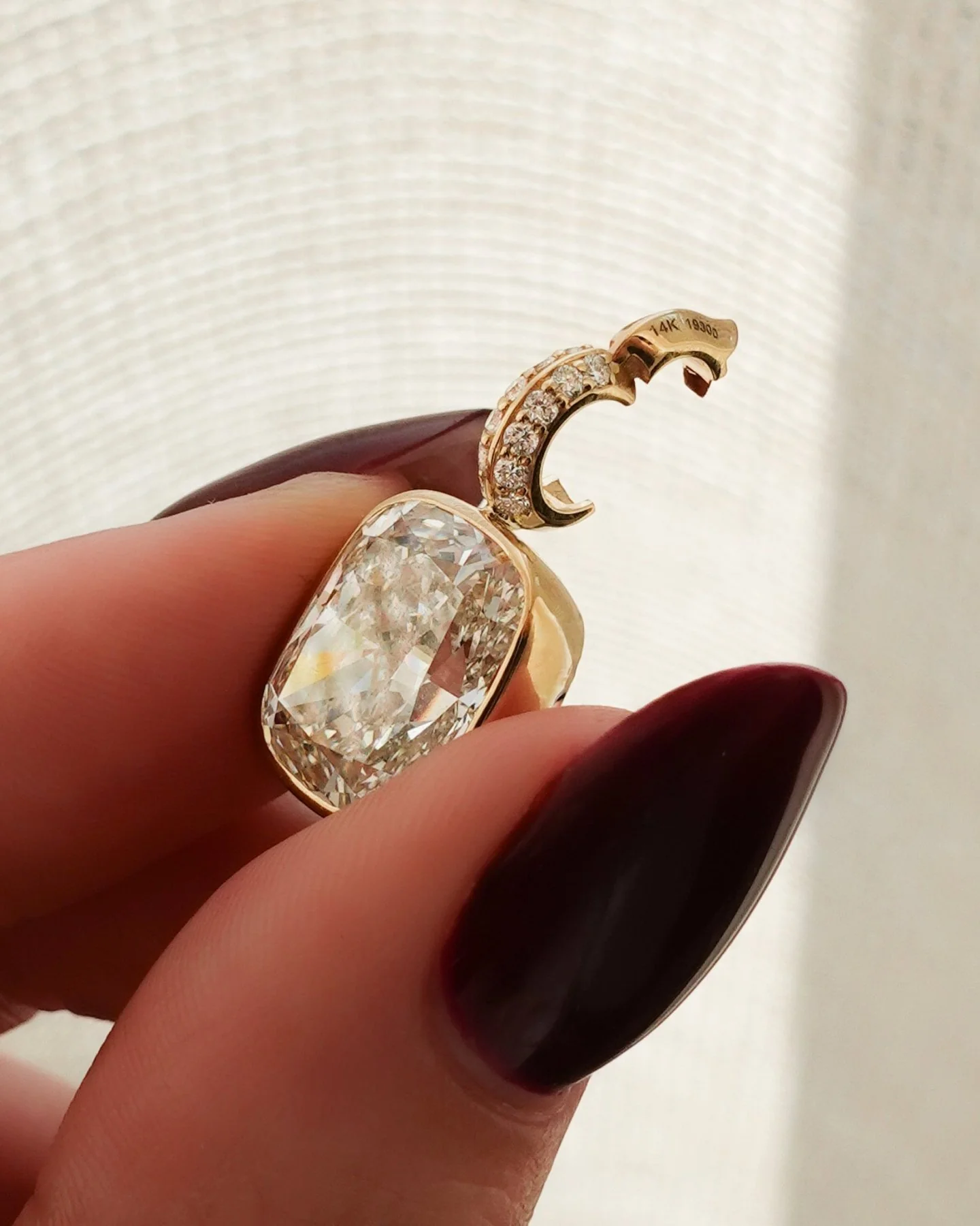 Bezel Set Elongated Cushion Attachable Diamond Pendant with Pavé Knife Edge Bail - Image 7