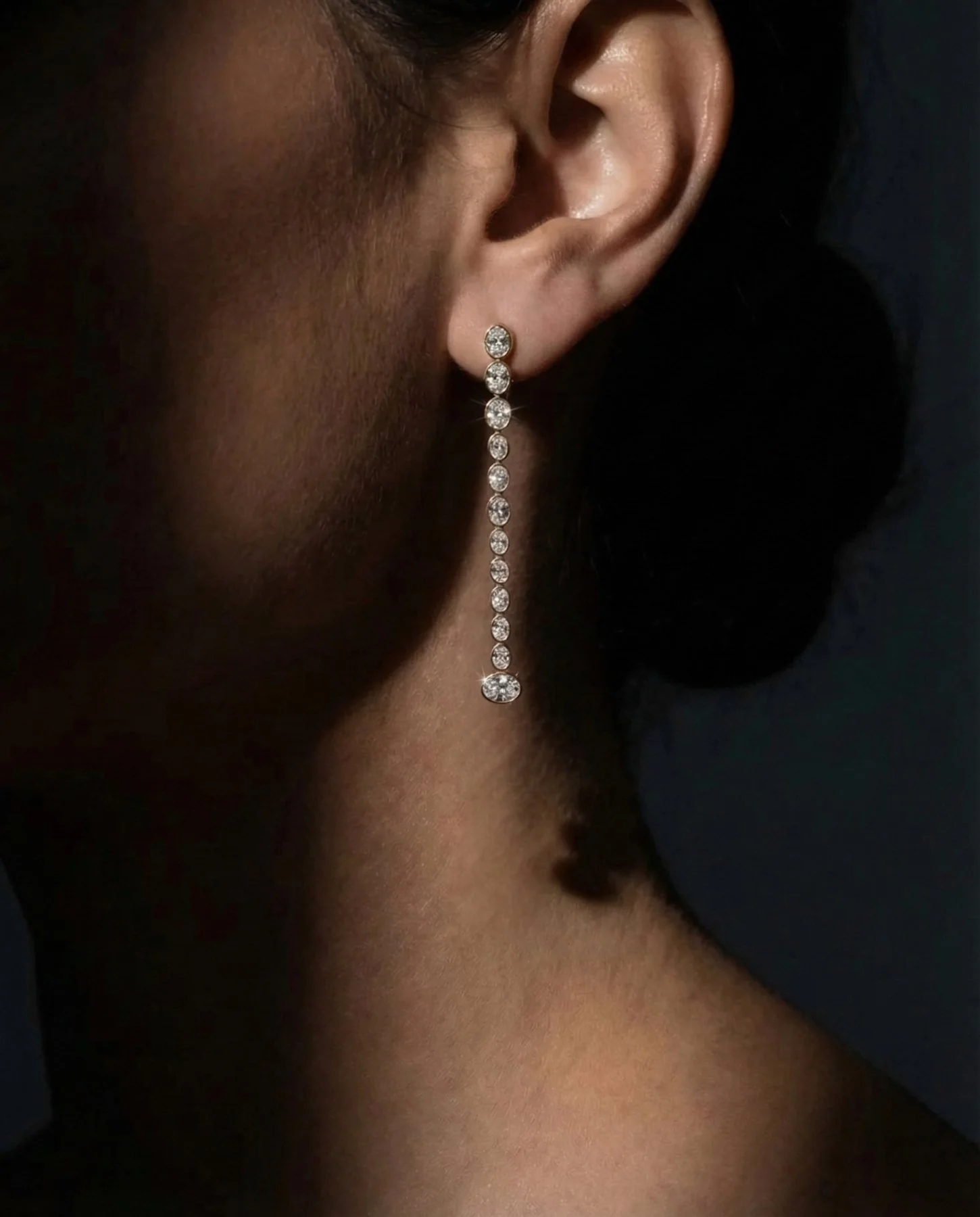 Bezel Oval Diamond Drop Earrings - Image 2