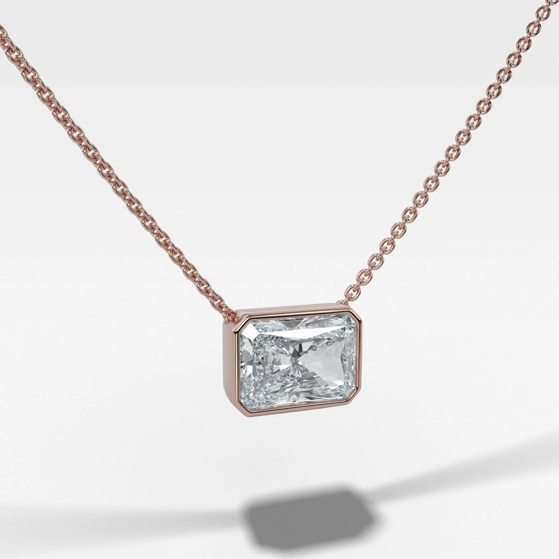 Bezel Pendant Necklace with Elongated Radiant Cut Diamond - Image 3