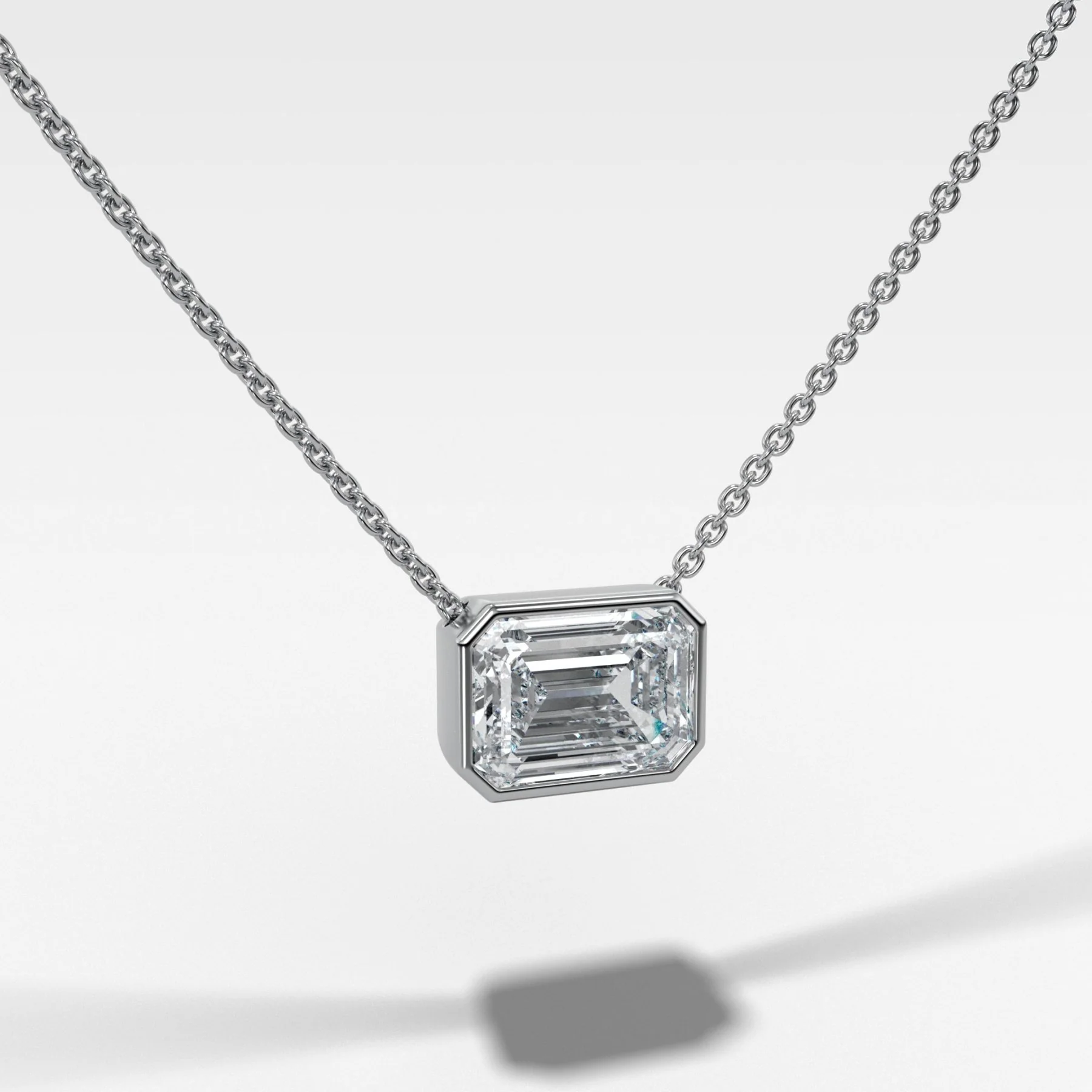 East West Bezel Pendant Necklace with Emerald Cut Diamond - Image 3