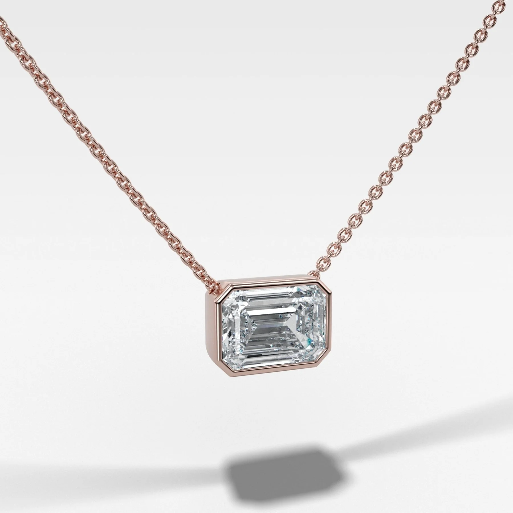 East West Bezel Pendant Necklace with Emerald Cut Diamond - Image 4