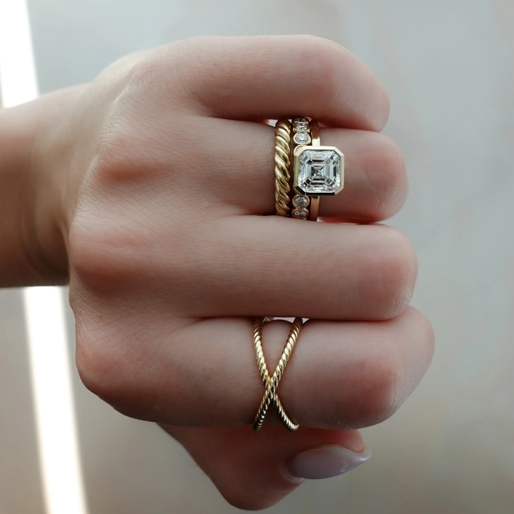 Penumbra Bezel Set Engagement Ring With Asscher Cut - Image 4